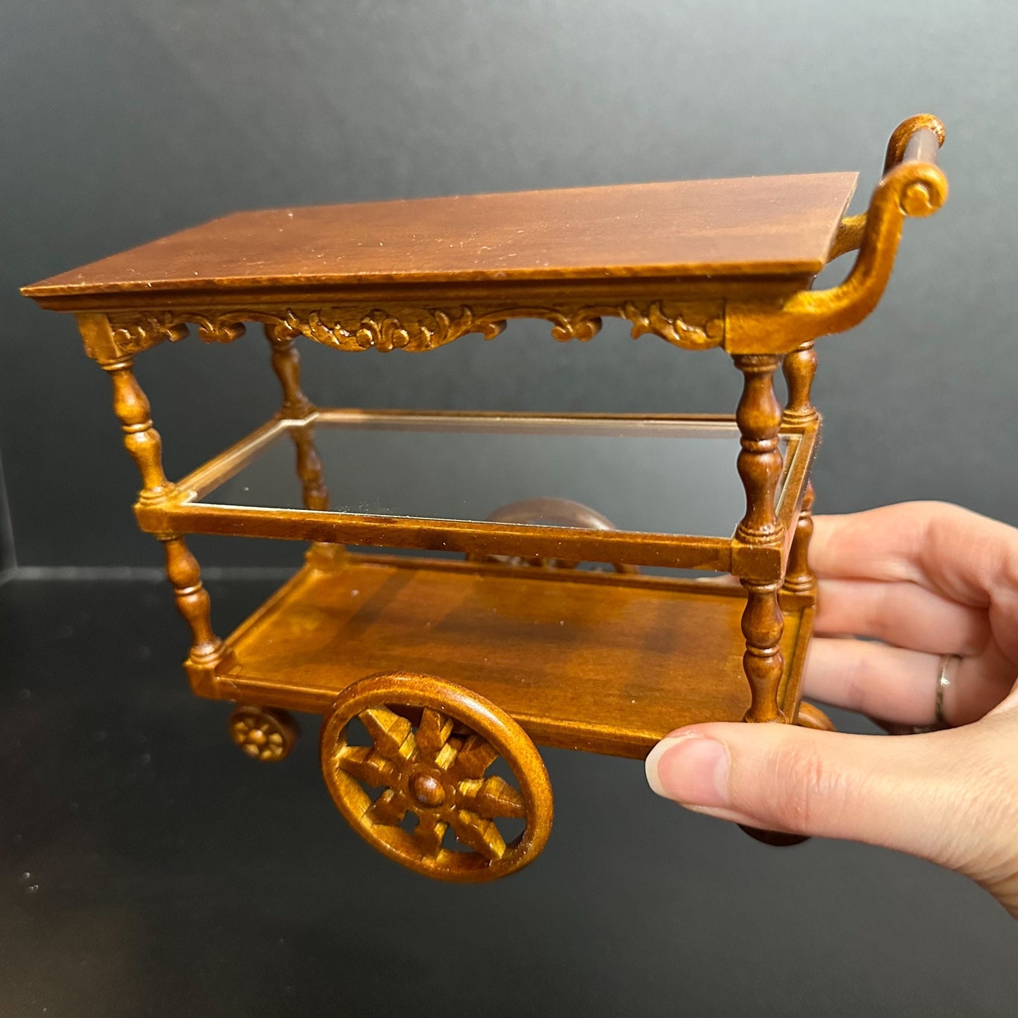1:6 scale Tea Trolley Cart Quality Liquor service WALNUT for dollhouse miniature For fashion dolls