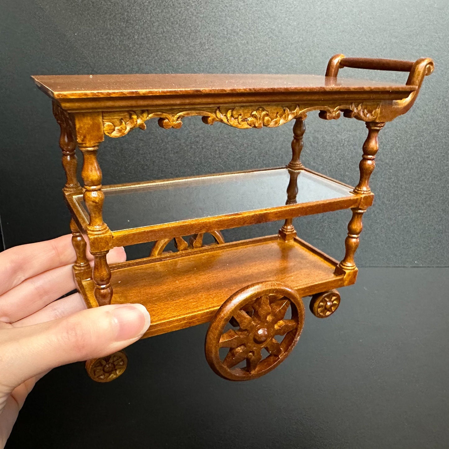 1:6 scale Tea Trolley Cart Quality Liquor service WALNUT for dollhouse miniature For fashion dolls