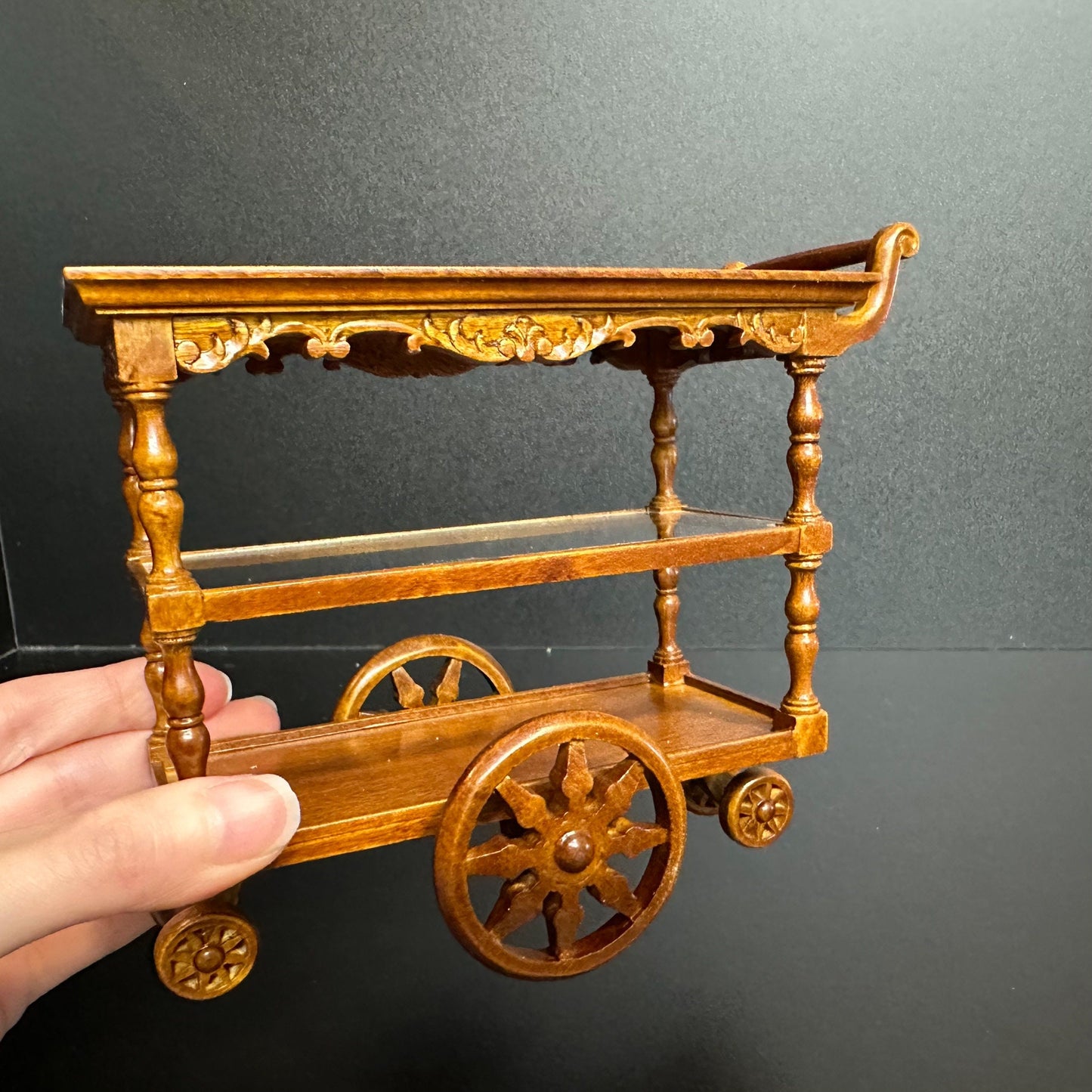 1:6 scale Tea Trolley Cart Quality Liquor service WALNUT for dollhouse miniature For fashion dolls