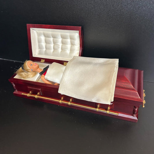 1:6 Scale Wooden miniature coffin casket Mahogany color for 1/6 dollhouse doll Funeral buried For fashion dolls