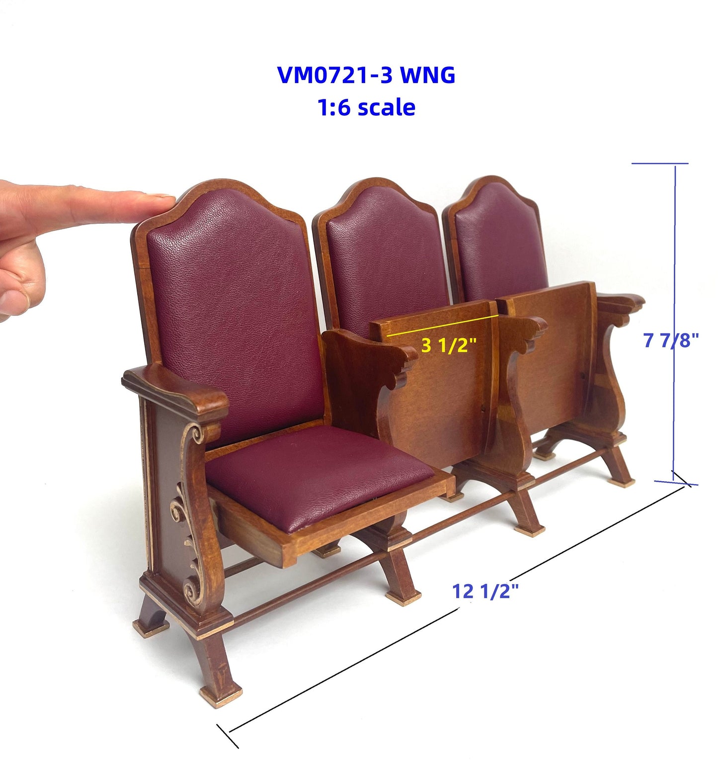 1:6 Scale Miniature triple seats Theatre CHAIR dollhouse cinema Burgundy leather For fashion dolls