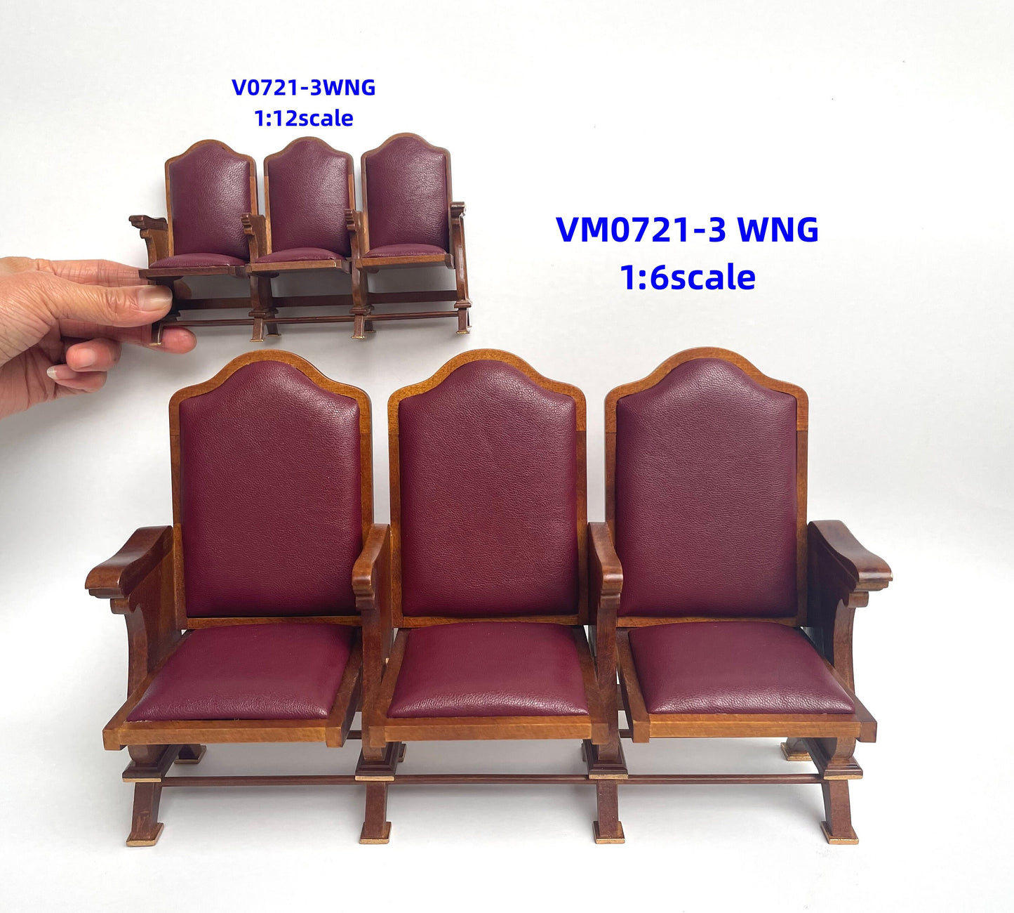 1:6 Scale Miniature triple seats Theatre CHAIR dollhouse cinema Burgundy leather For fashion dolls