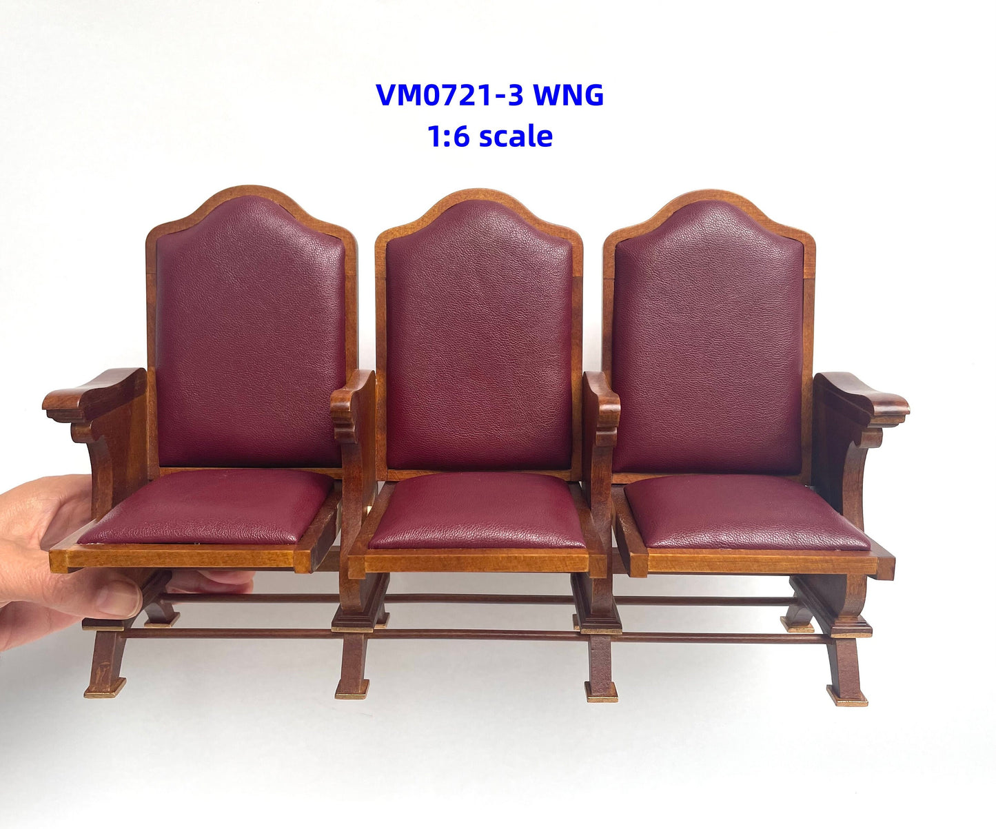 1:6 Scale Miniature triple seats Theatre CHAIR dollhouse cinema Burgundy leather For fashion dolls