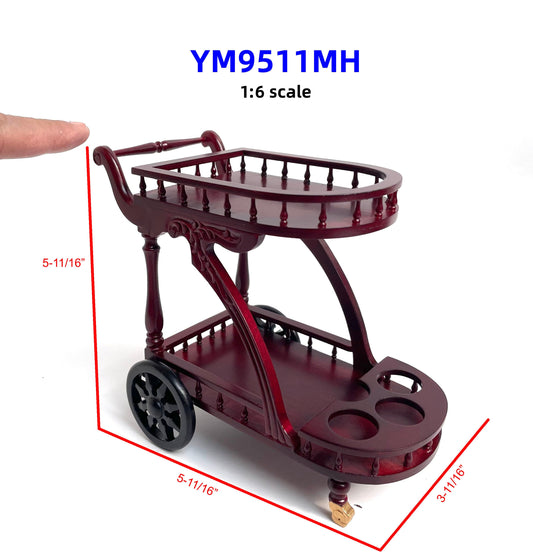 1:6 scale Tea Trolley Cart Quality Liquor service Mahogany for dollhouse miniature For fashion dolls