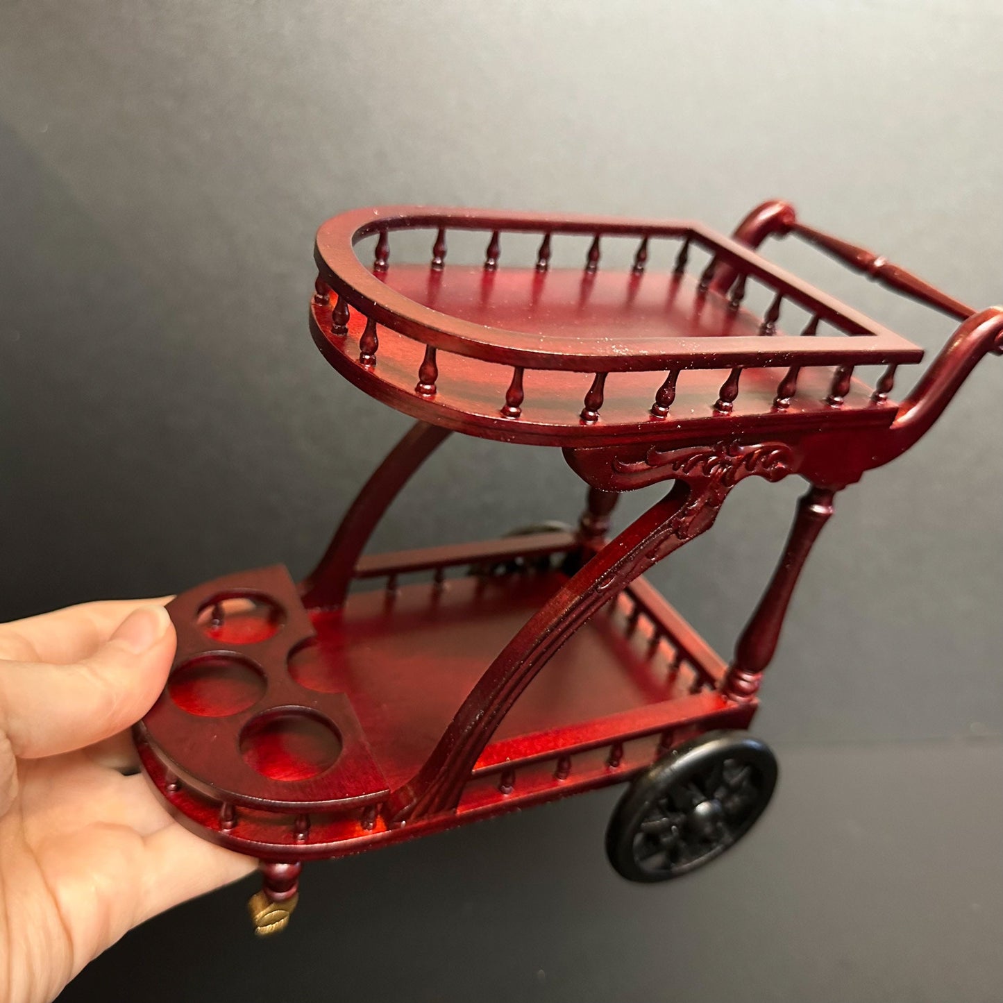 1:6 scale Tea Trolley Cart Quality Liquor service Mahogany for dollhouse miniature For fashion dolls
