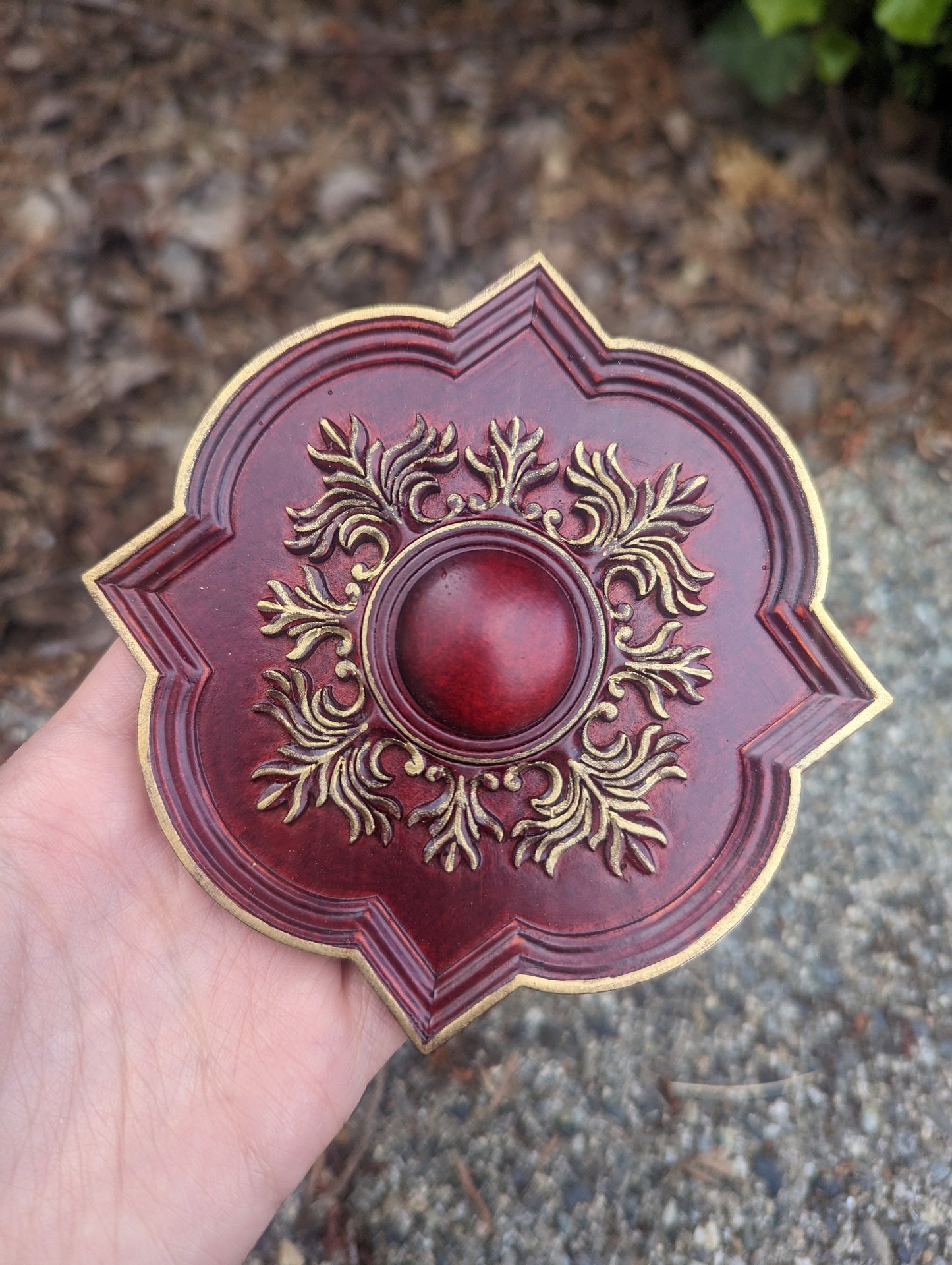 Small 4" Decorated Royal ceiling panel dollhouse miniature 1:12 ceiling medallion wood decoration