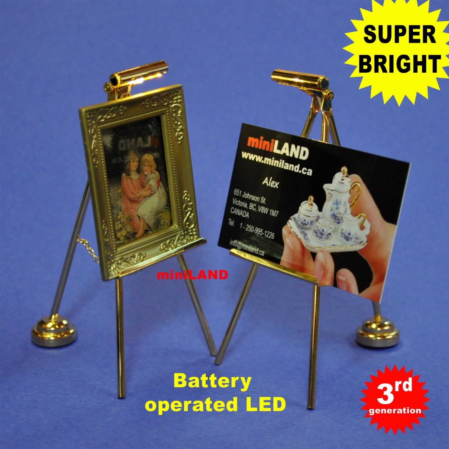Chevalet lampe LED pour maison de poupée, lampe miniature à piles, interrupteur marche/arrêt, support de tableau, peinture super brillante, fonctionne avec piles