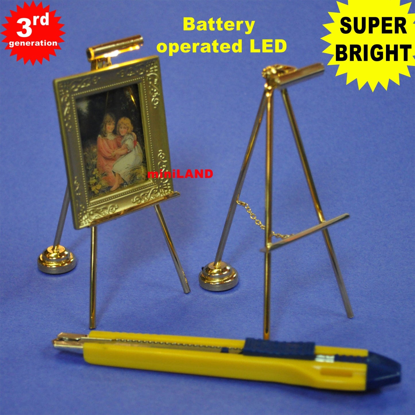Chevalet lampe LED pour maison de poupée, lampe miniature à piles, interrupteur marche/arrêt, support de tableau, peinture super brillante, fonctionne avec piles