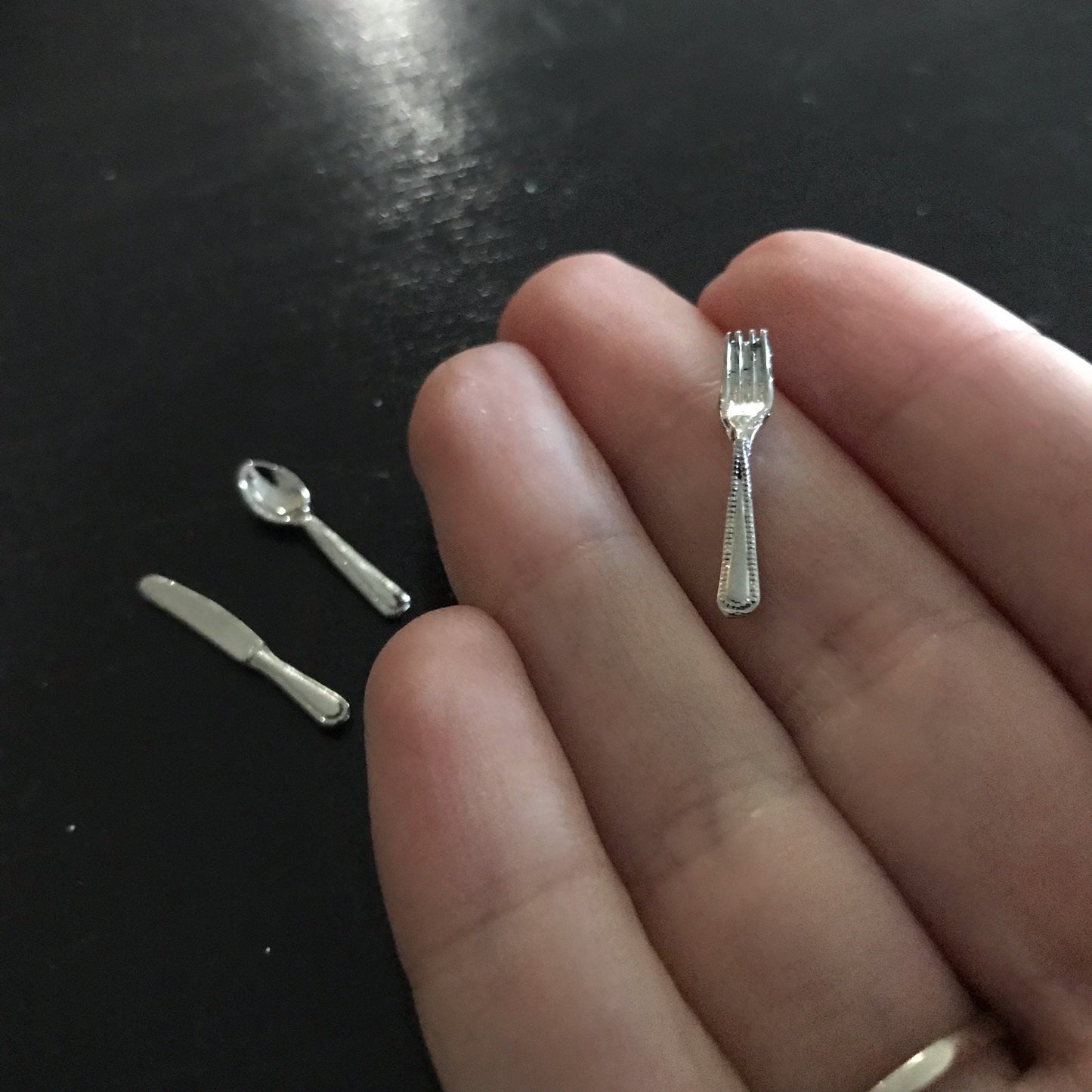 Mini set of cutlery fork knife spoon for a kitchen 1:12 Scale dollhouse miniature handmade food table setting loose