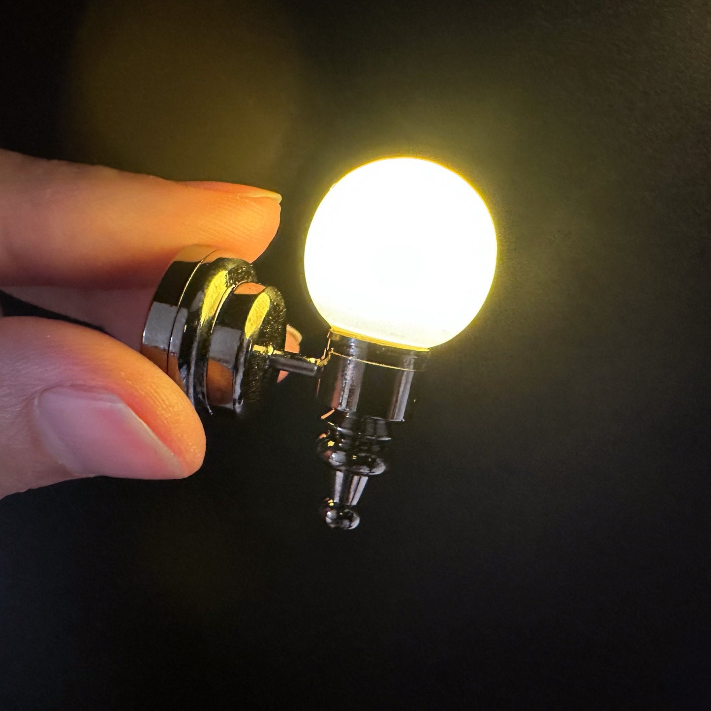 White frosted Globe bulb Wall Sconce LED Super bright with On/off switch for dollhouse miniature 1:12 replaceable battery
