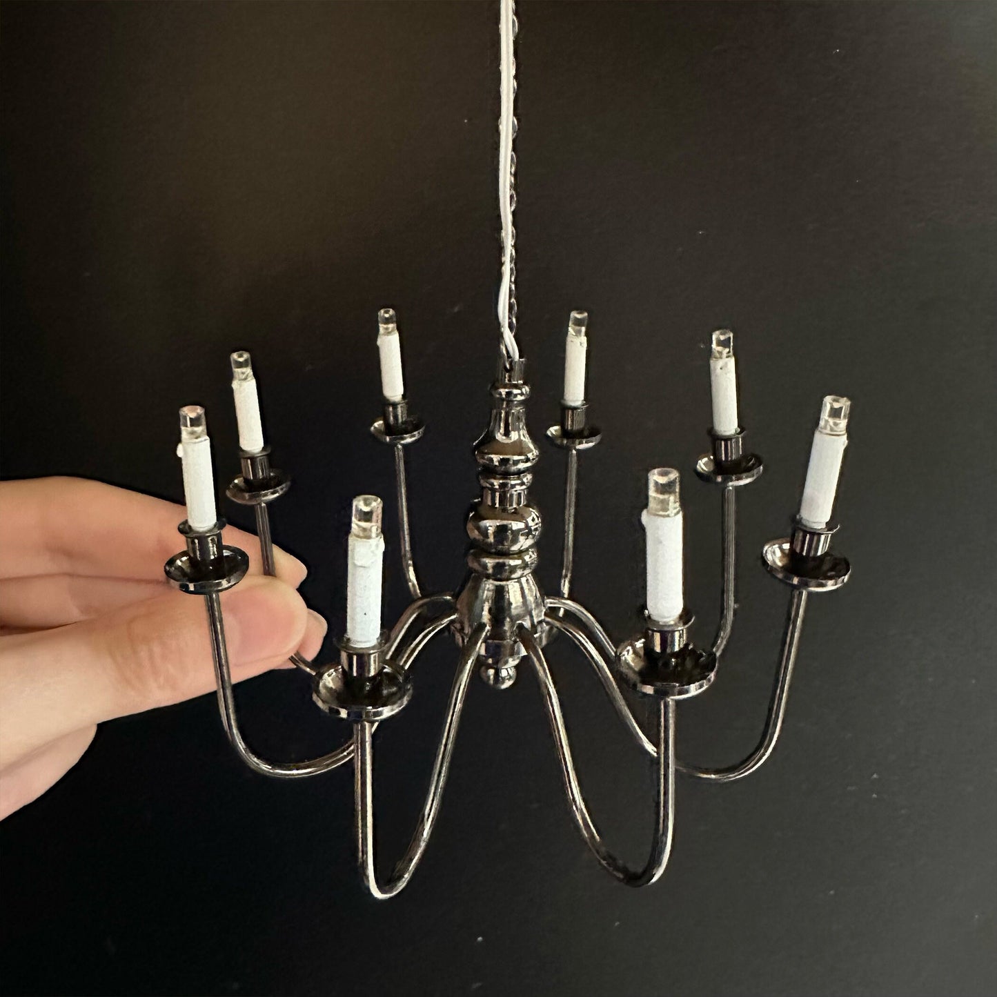 Miniature Black 8 arms CHANDELIER LED light lamp for Dollhouse miniature  battery operated