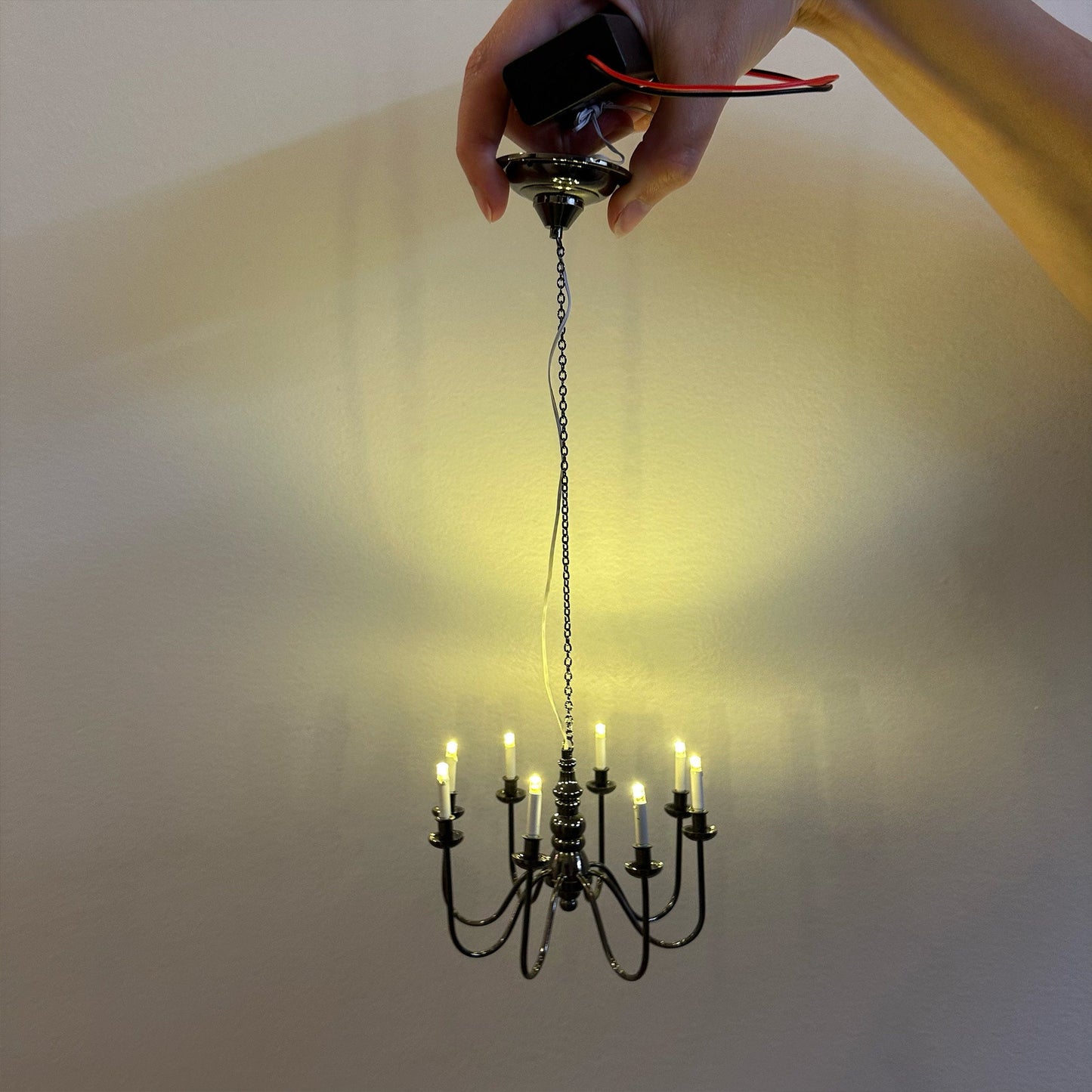 Miniature Black 8 arms CHANDELIER LED light lamp for Dollhouse miniature  battery operated