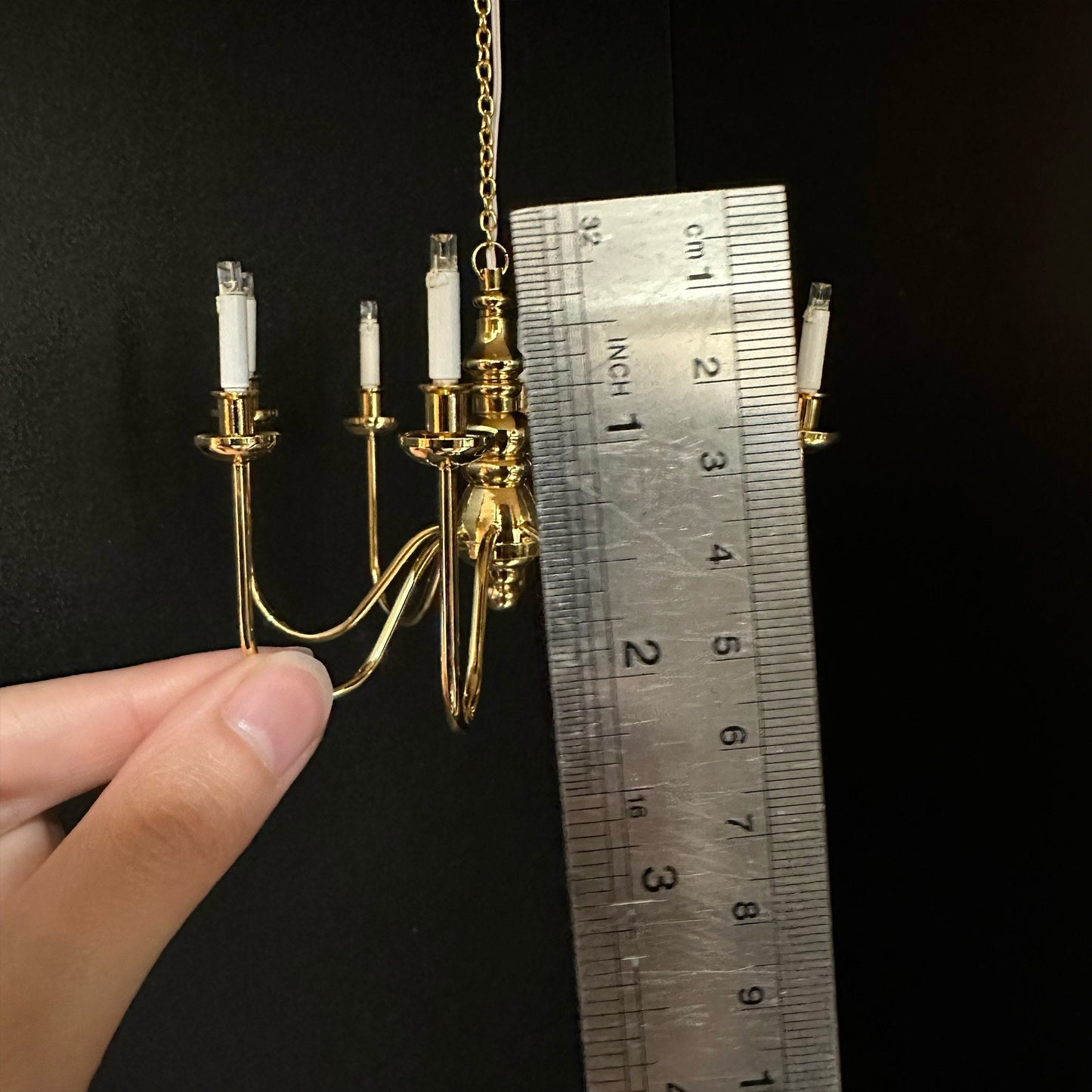 Miniature Black 8 arms CHANDELIER LED light lamp for Dollhouse miniature  battery operated