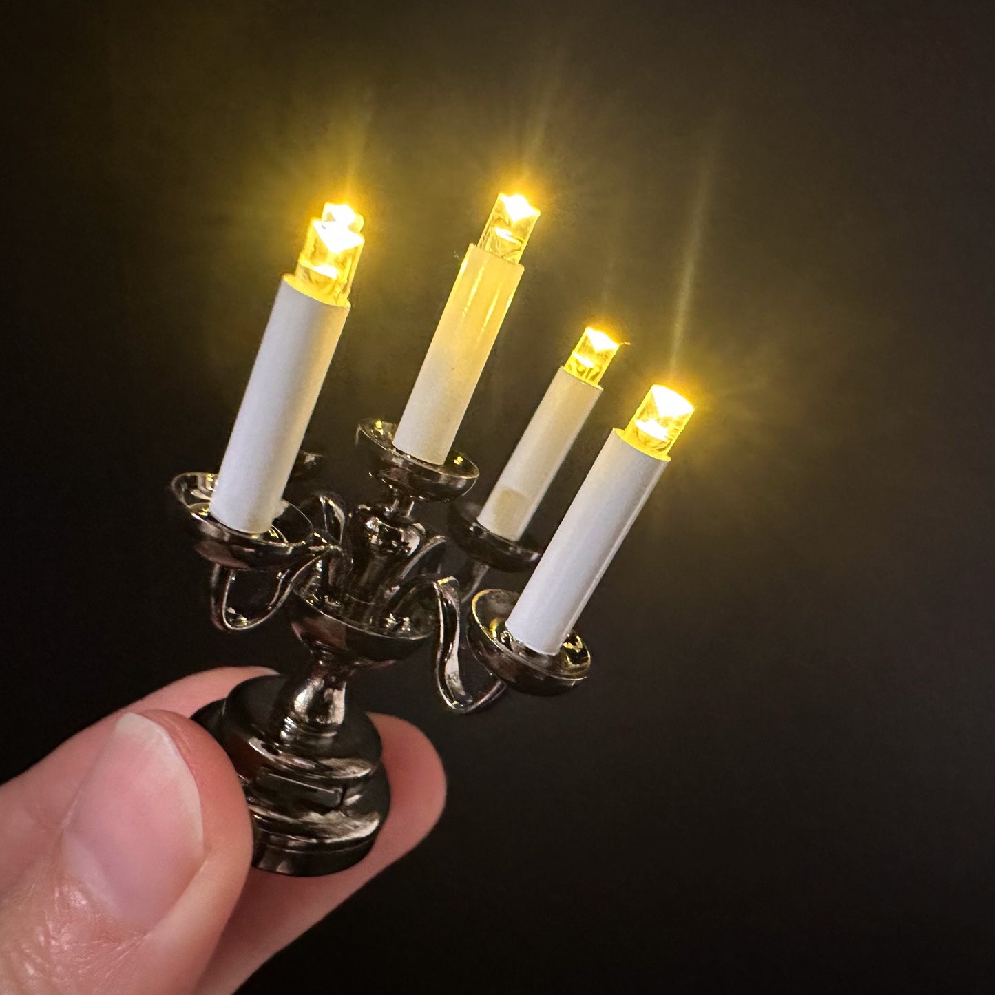Small Candelabra 5 candles  Super bright  with on/off switch for 1:12 scale dollhouse miniatures candle