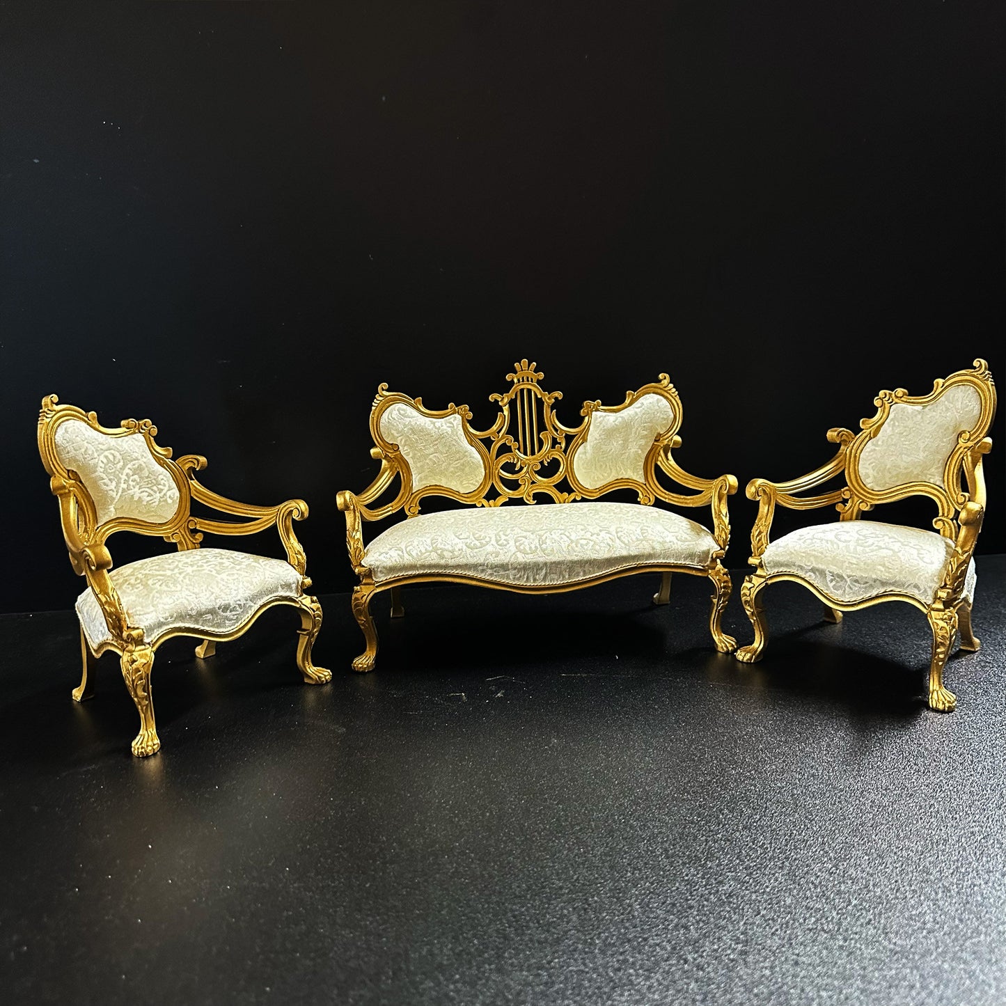 1:6 scale Top Quality set of two chairs (Left and right) Gold  dollhouse miniature For fashion dolls handcrafted