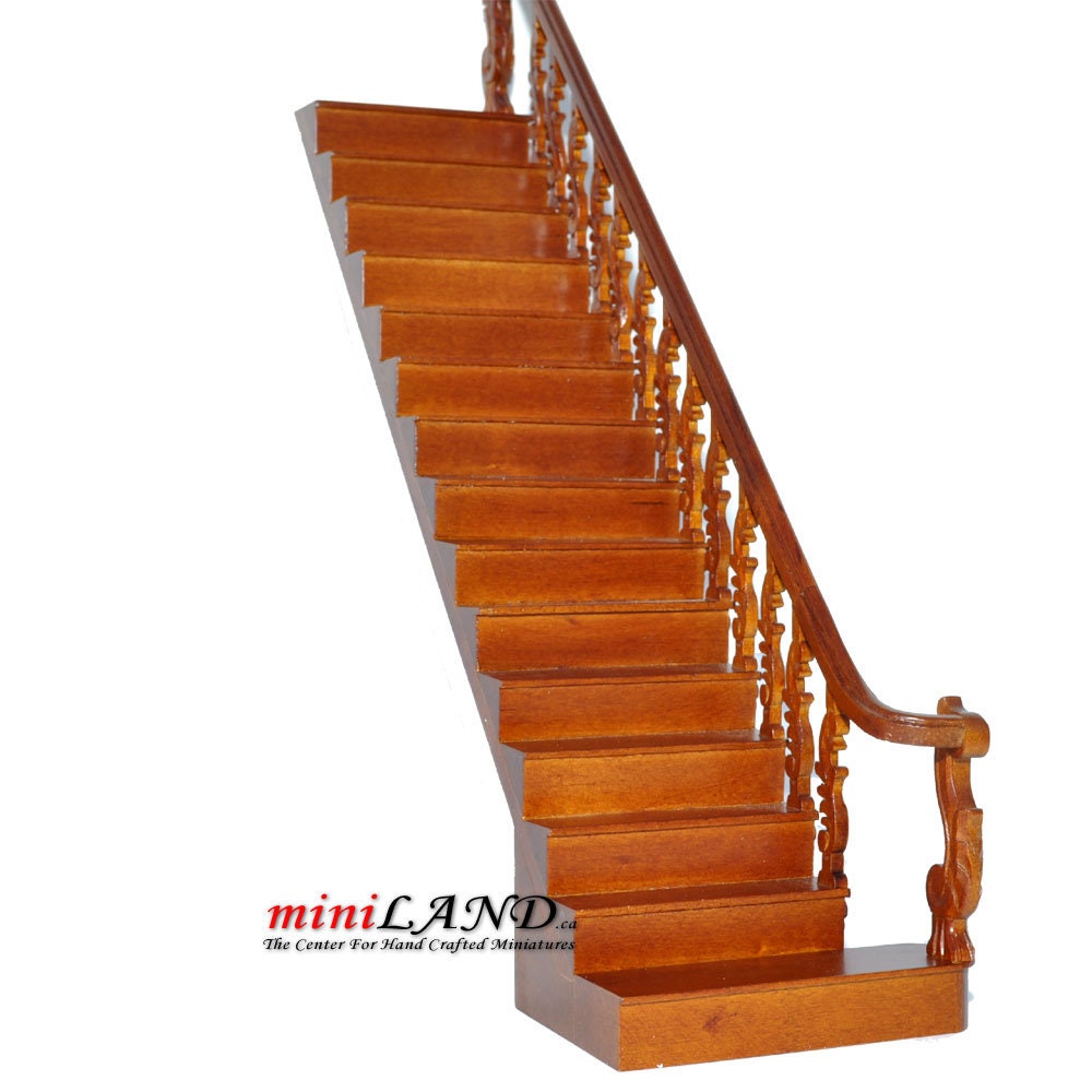 Quality RIGHT Baroque staircase 9"-10" 1:12 Scale Miniature Wooden dollhouse stair WN with railing