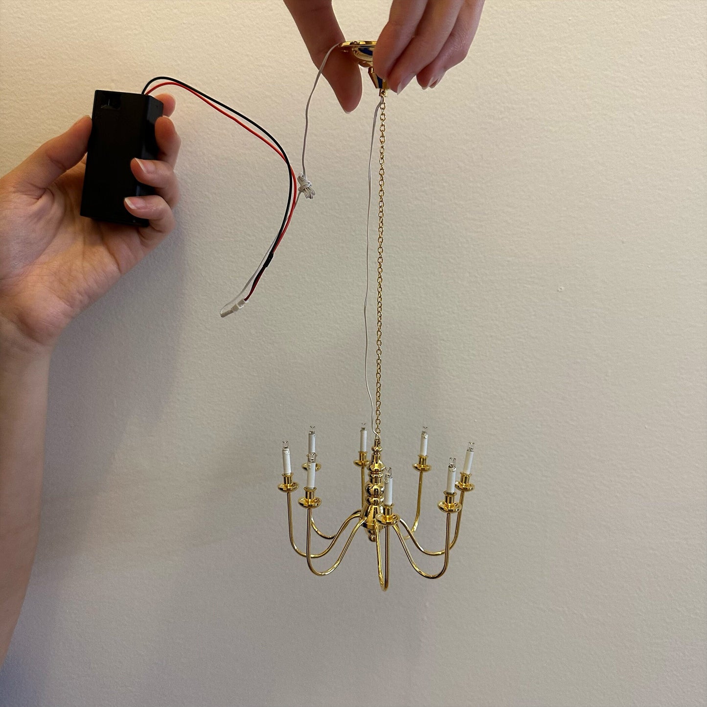Miniature Brass 8 arms CHANDELIER  LED light lamp for Dollhouse - battery operated