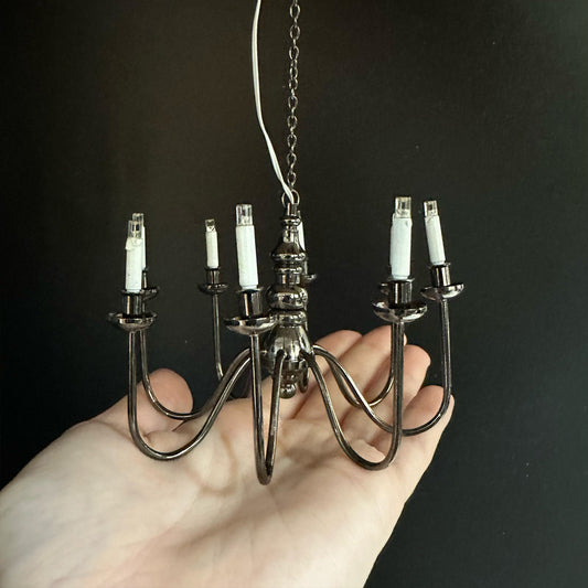 Miniature Black 8 arms CHANDELIER LED light lamp for Dollhouse miniature  battery operated