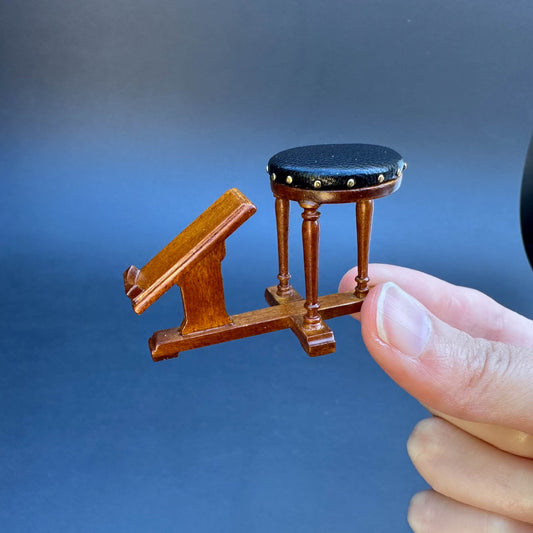 Jacobean style Miniature 1:12 scale Circa Early 1900s Walnut Salesman Sizing Fitting Stool Bench Foot Rest chair for dollhouse shoes feet