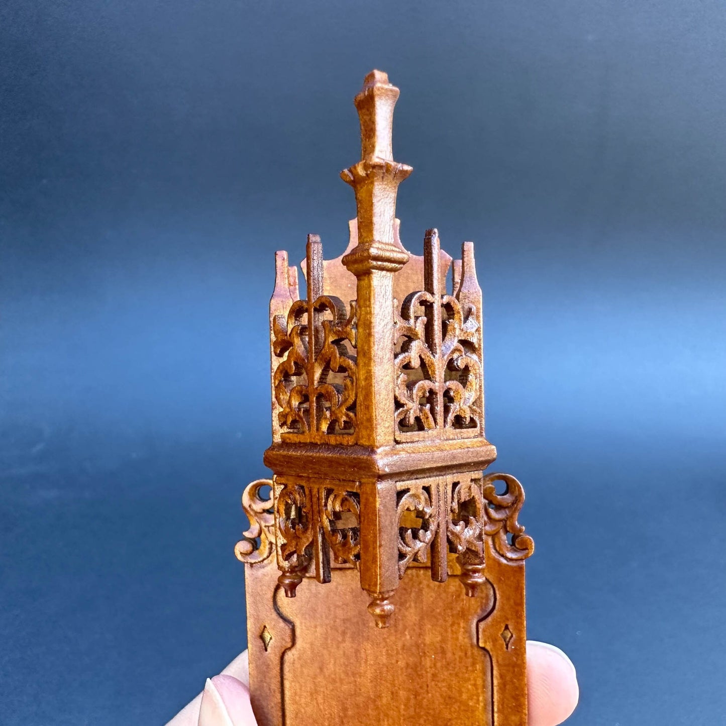 A niche for a statue walnut or Mahogany stain wooden Gothic 1:12 or 1/6 scale dollhouse miniature church Handcrafted
