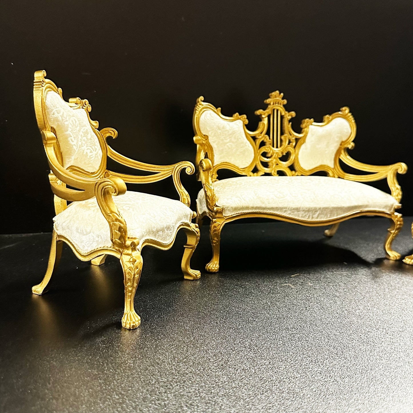 1:6 scale Top Quality set of two chairs (Left and right) Gold  dollhouse miniature For fashion dolls handcrafted