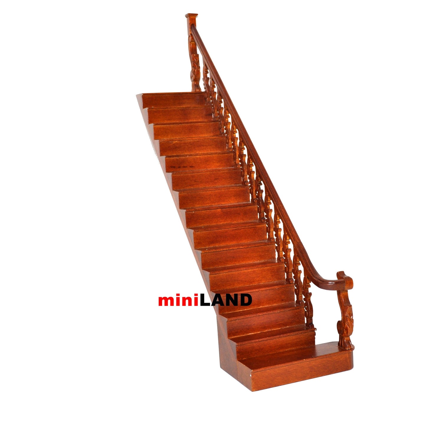 Quality RIGHT Baroque staircase 9"-10" 1:12 Scale Miniature Wooden dollhouse stair WN with railing