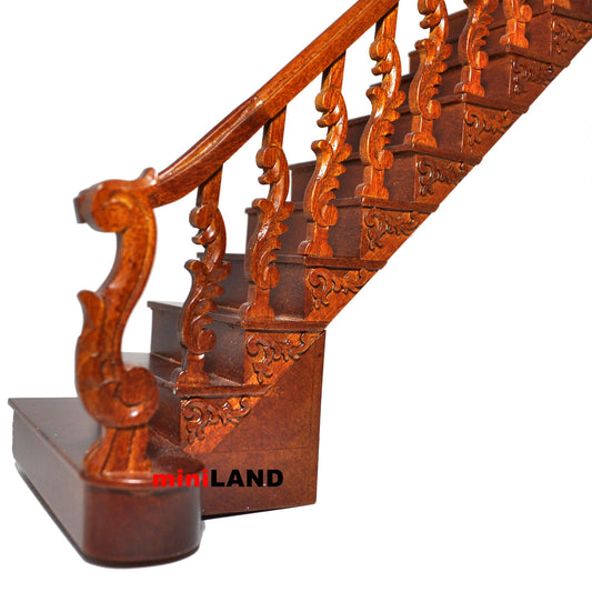 Quality RIGHT Baroque staircase 9"-10" 1:12 Scale Miniature Wooden dollhouse stair WN with railing