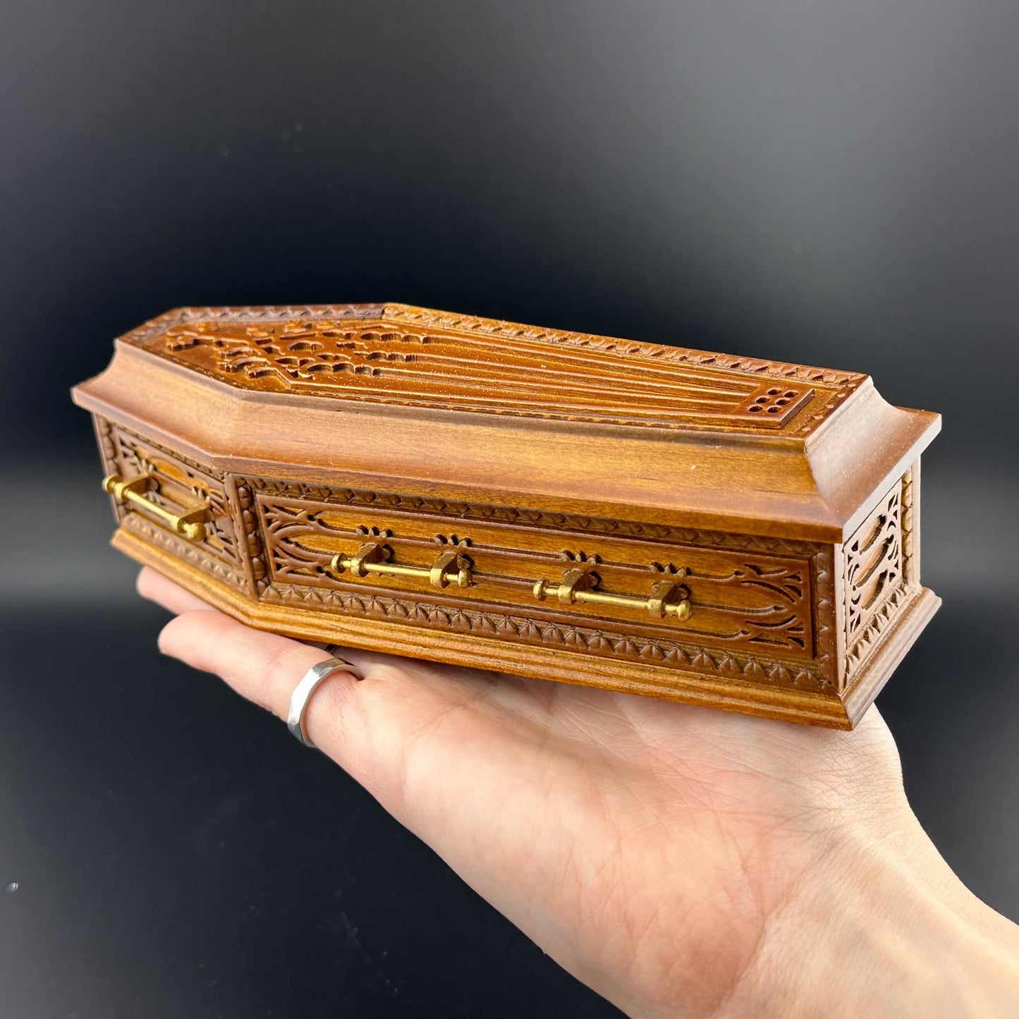 Coffin WN wood top Dollhouse miniature 1:12 scale fit Heidi Ott dolls funeral