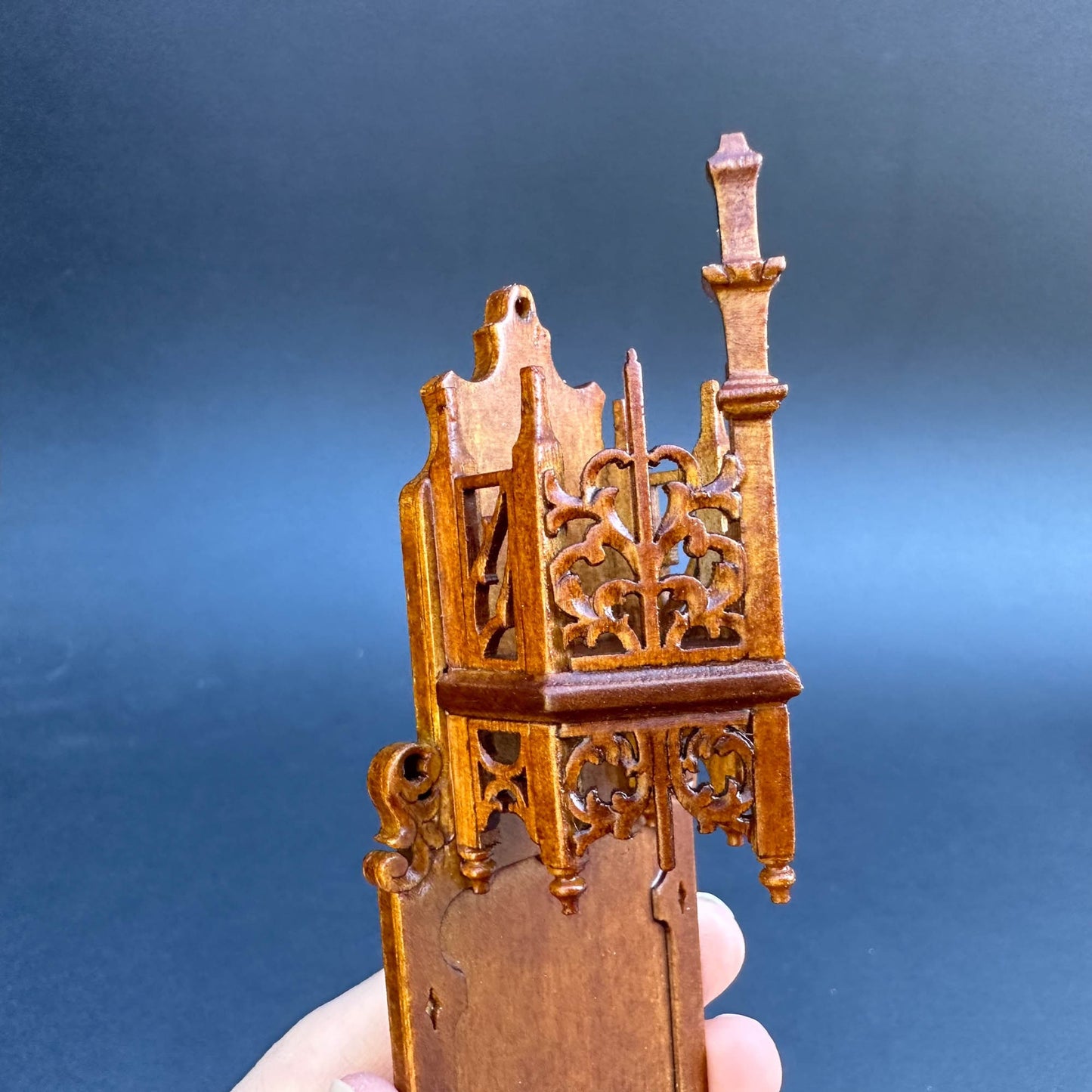 A niche for a statue walnut or Mahogany stain wooden Gothic 1:12 or 1/6 scale dollhouse miniature church Handcrafted