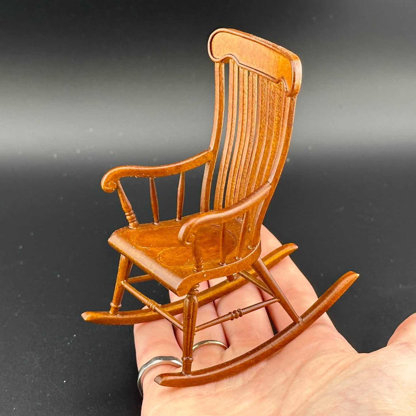 Victorian Windsor Rocking Chair for Dollhouse miniature 1:12 scale dolls baby Walnut Y8255