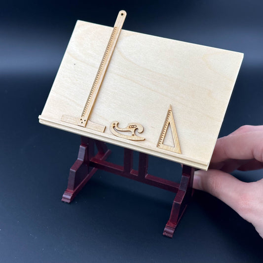 Architect's wooden drafting Drawing table with rulers 1:12 dollhouse miniature engineer designer