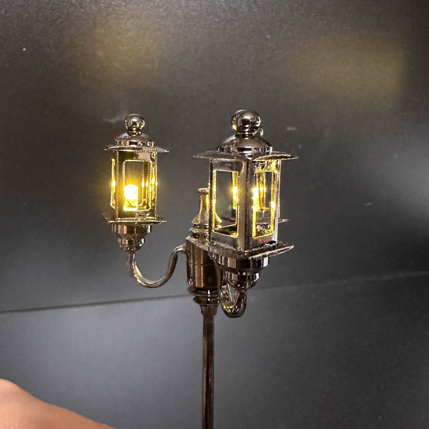 Miniature 8" tall  triple 3 arm carriage street garden lamp light  LED super bright with on/off switch  for dollhouse 1:12 scale dollhouse