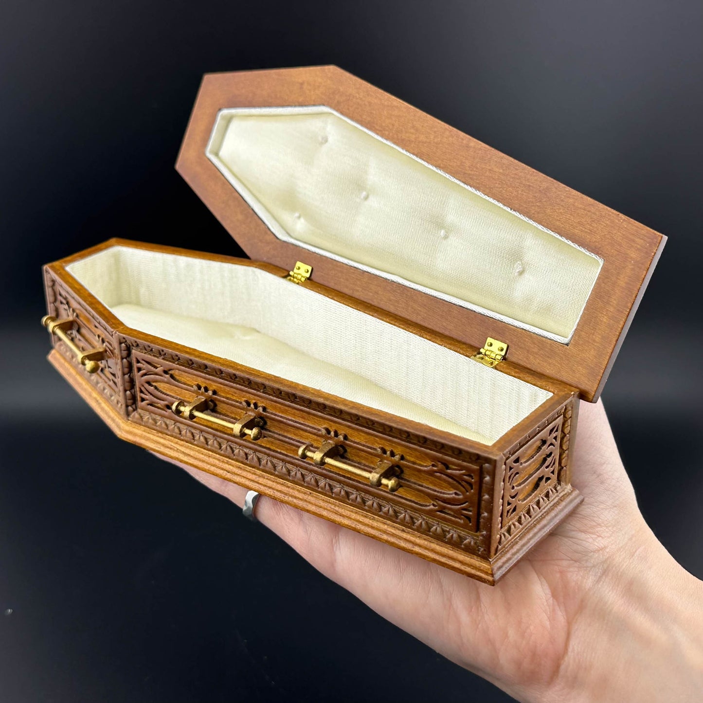 Coffin WN wood top Dollhouse miniature 1:12 scale fit Heidi Ott dolls funeral