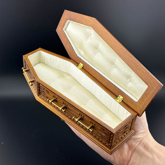 Coffin WN wood top Dollhouse miniature 1:12 scale fit Heidi Ott dolls funeral