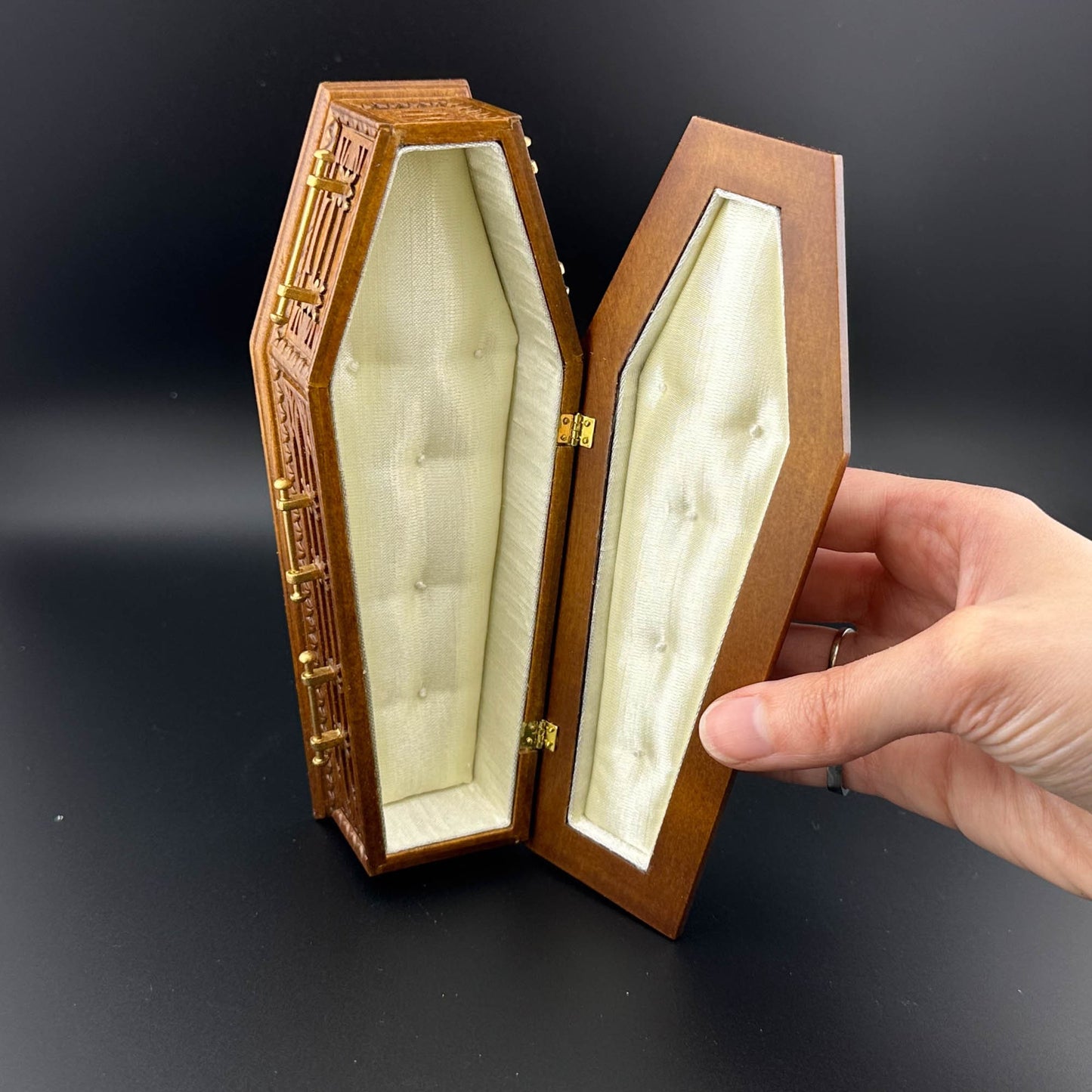 Coffin WN wood top Dollhouse miniature 1:12 scale fit Heidi Ott dolls funeral