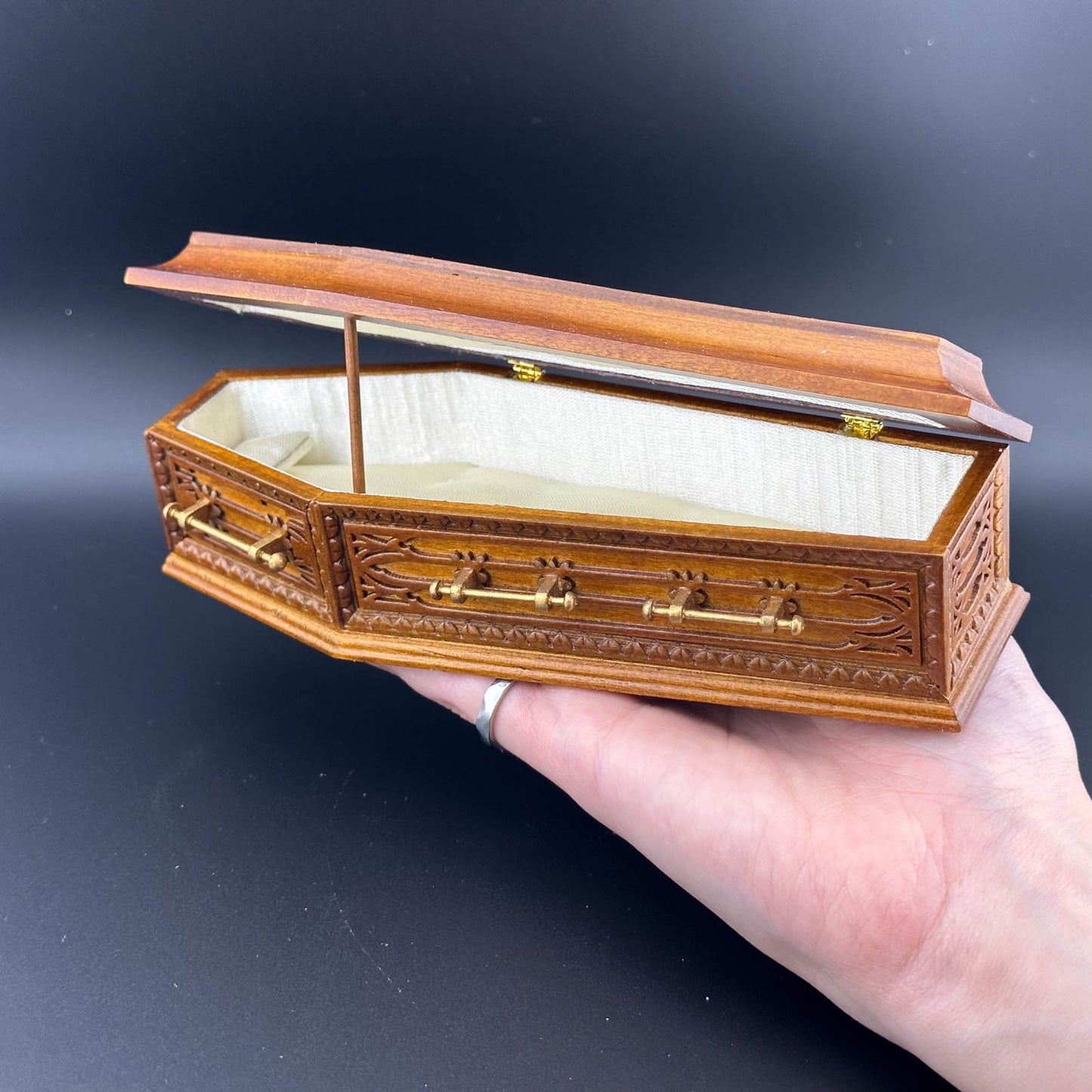 Coffin WN wood top Dollhouse miniature 1:12 scale fit Heidi Ott dolls funeral