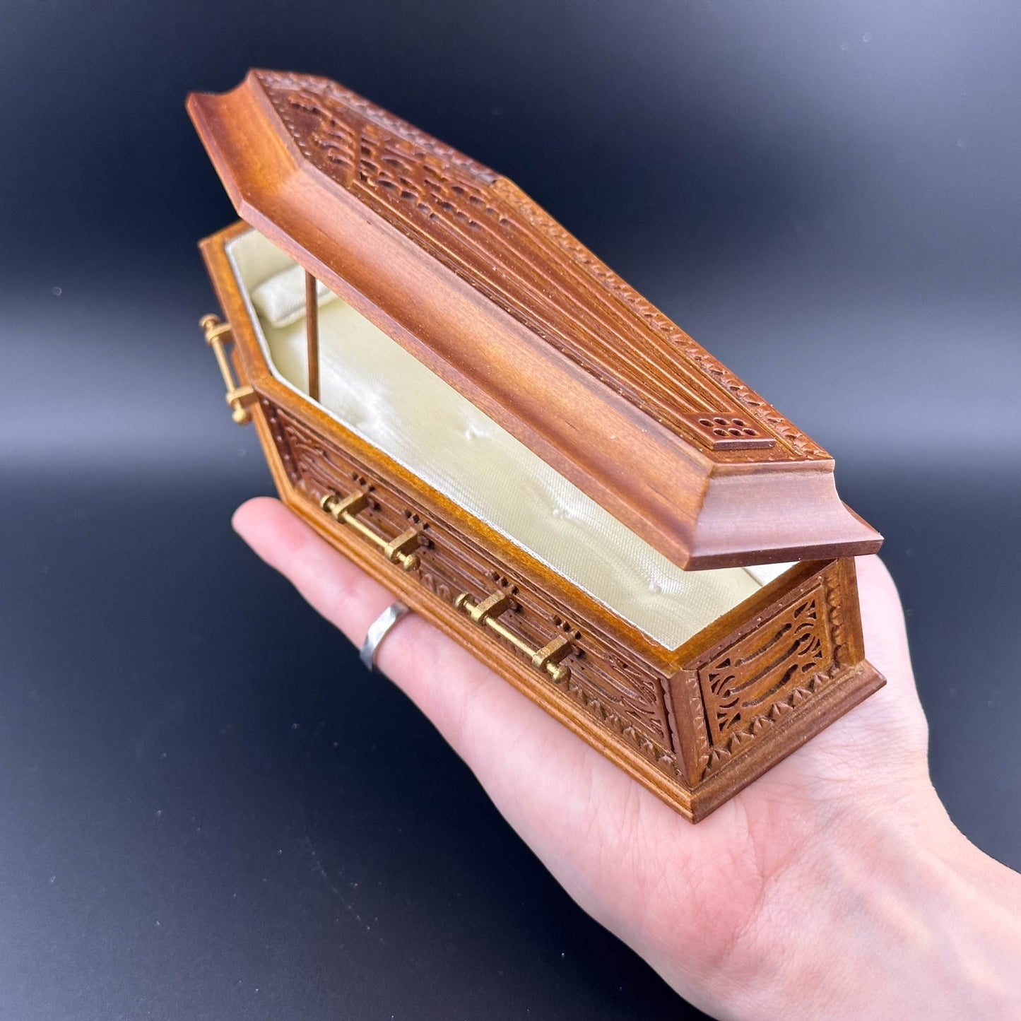 Coffin WN wood top Dollhouse miniature 1:12 scale fit Heidi Ott dolls funeral