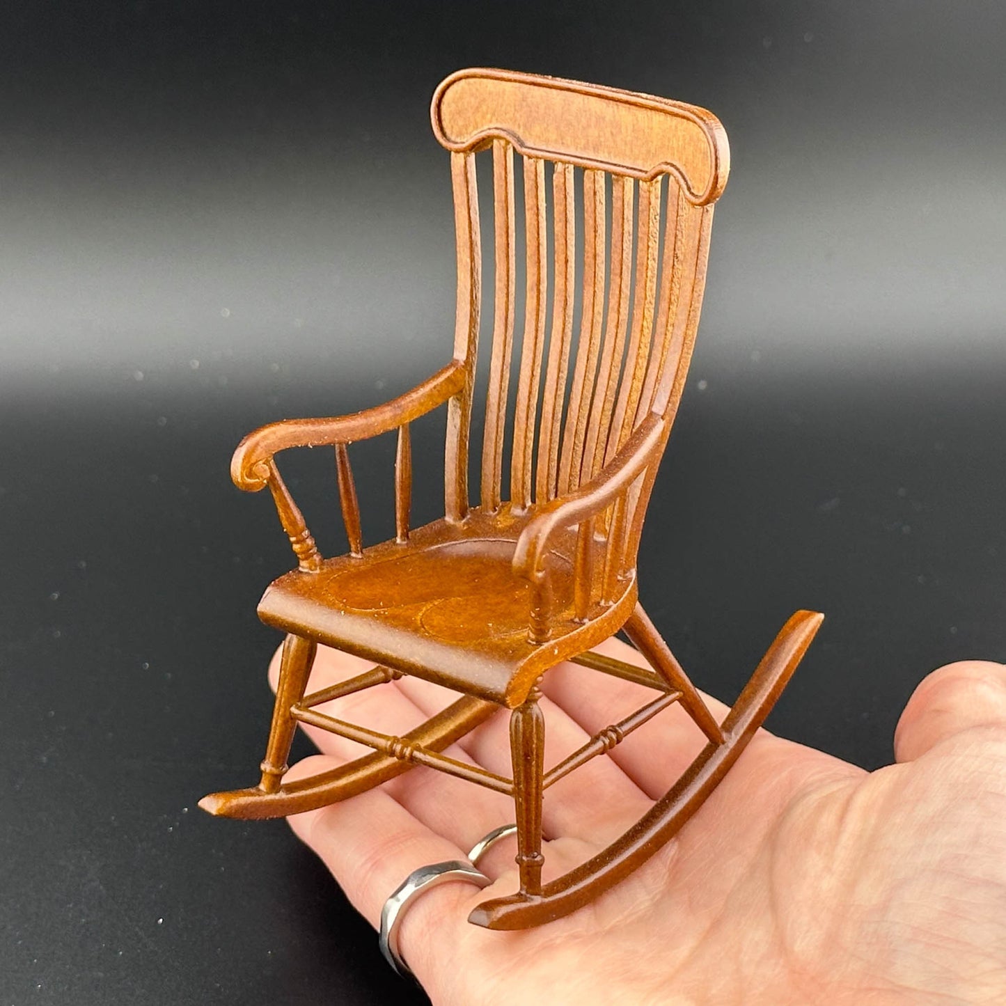Victorian Windsor Rocking Chair for Dollhouse miniature 1:12 scale dolls baby Walnut Y8255