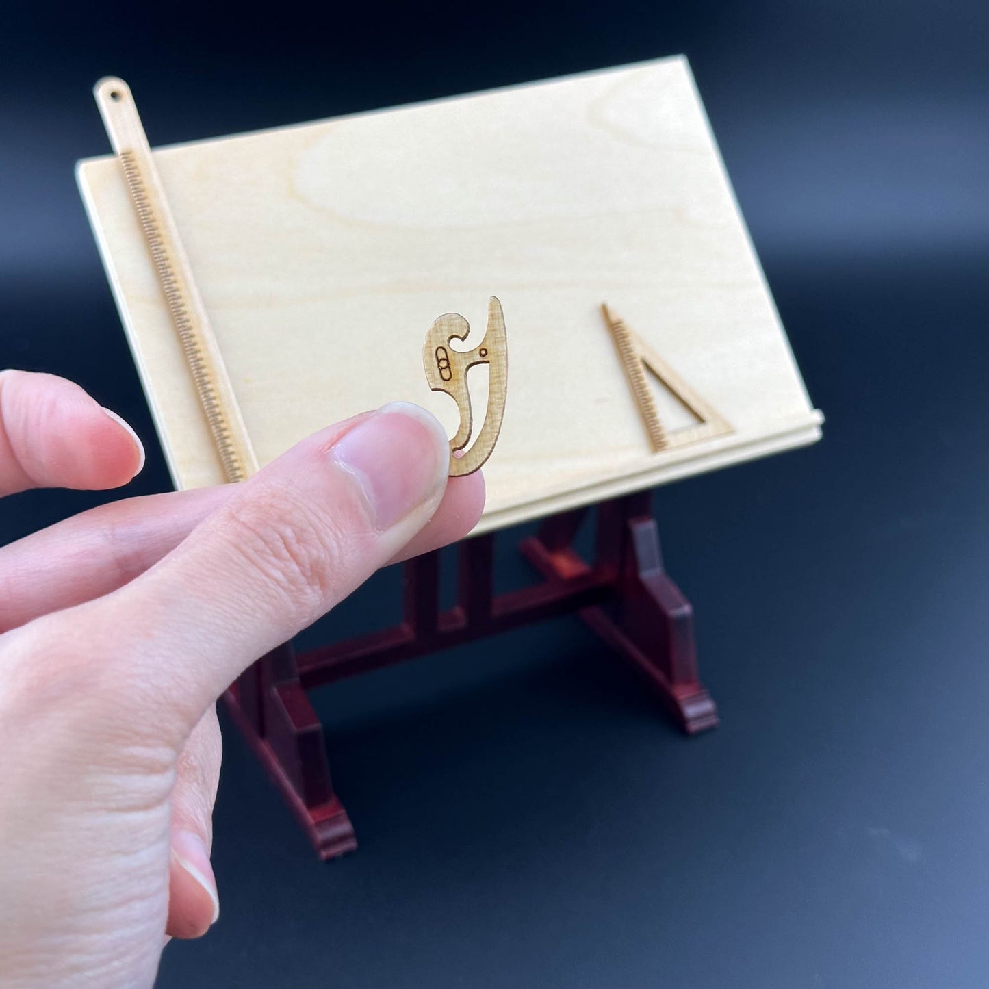 Architect's wooden drafting Drawing table with rulers 1:12 dollhouse miniature engineer designer