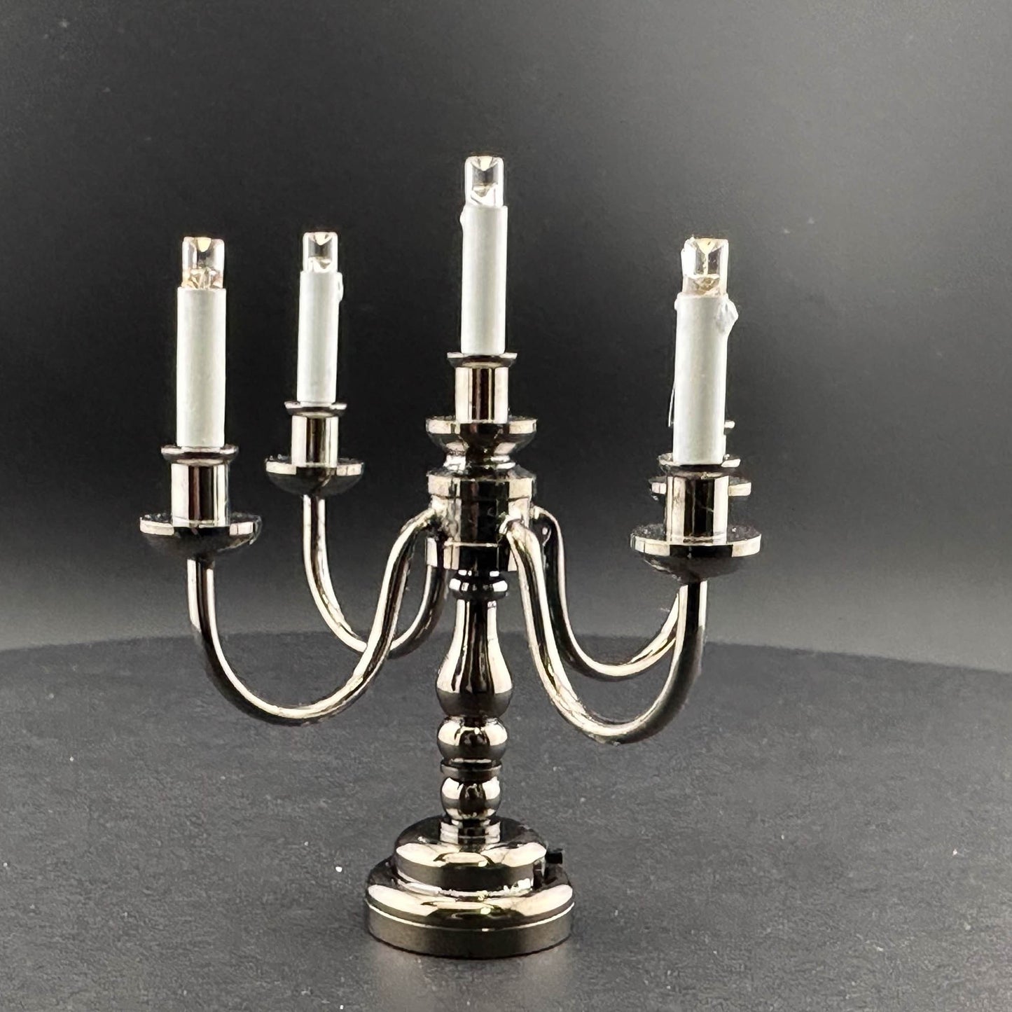 gunmetal Black Candelabra 5 arms LED Super bright with On/off switch for dollhouse miniature 1:12 scale candle