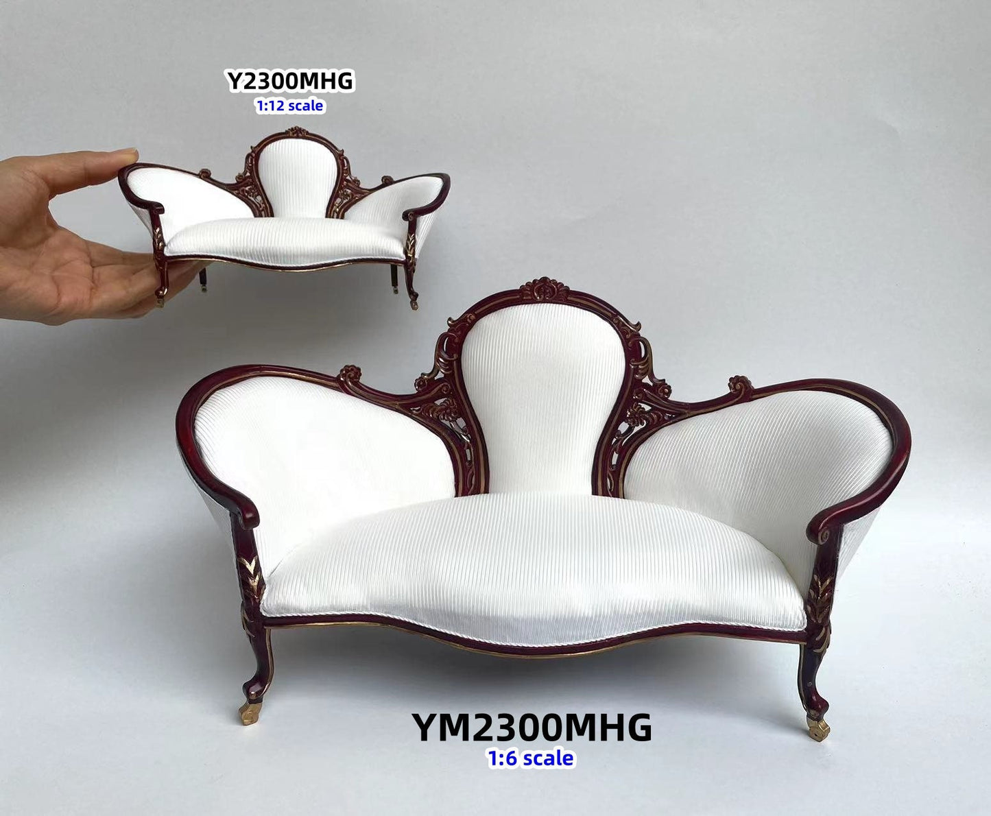 Victorian mini 1:12 scale Rococo ORNATE armchair and sofa couch for Dollhouse miniature mahogany and gold accents Y2300 2301