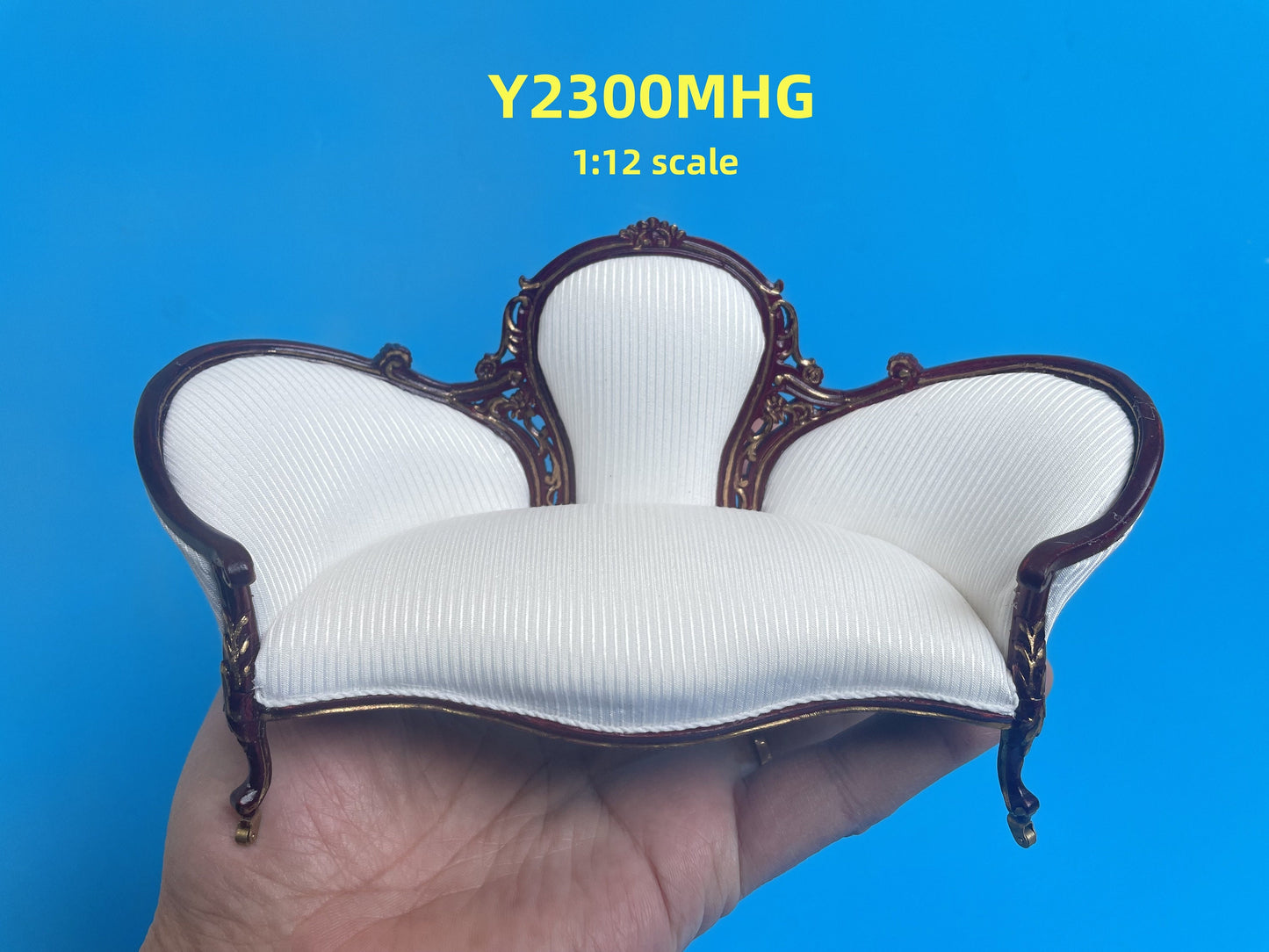 Victorian mini 1:12 scale Rococo ORNATE armchair and sofa couch for Dollhouse miniature mahogany and gold accents Y2300 2301