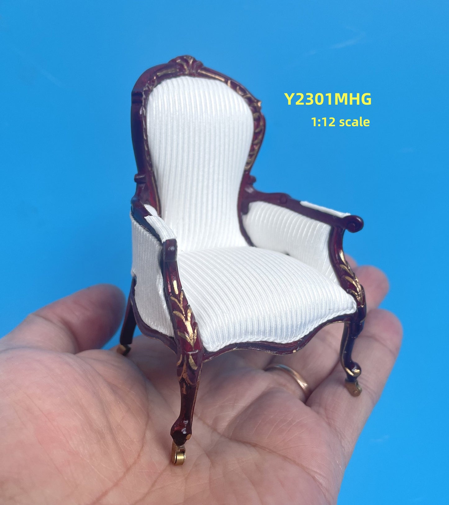 Victorian mini 1:12 scale Rococo ORNATE armchair and sofa couch for Dollhouse miniature mahogany and gold accents Y2300 2301