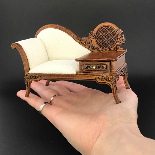 Victorian Parlor Phone Settee Chaise Lounge bench for 1:12 scale Miniature Furniture Y12005 WN chair Couch drawer