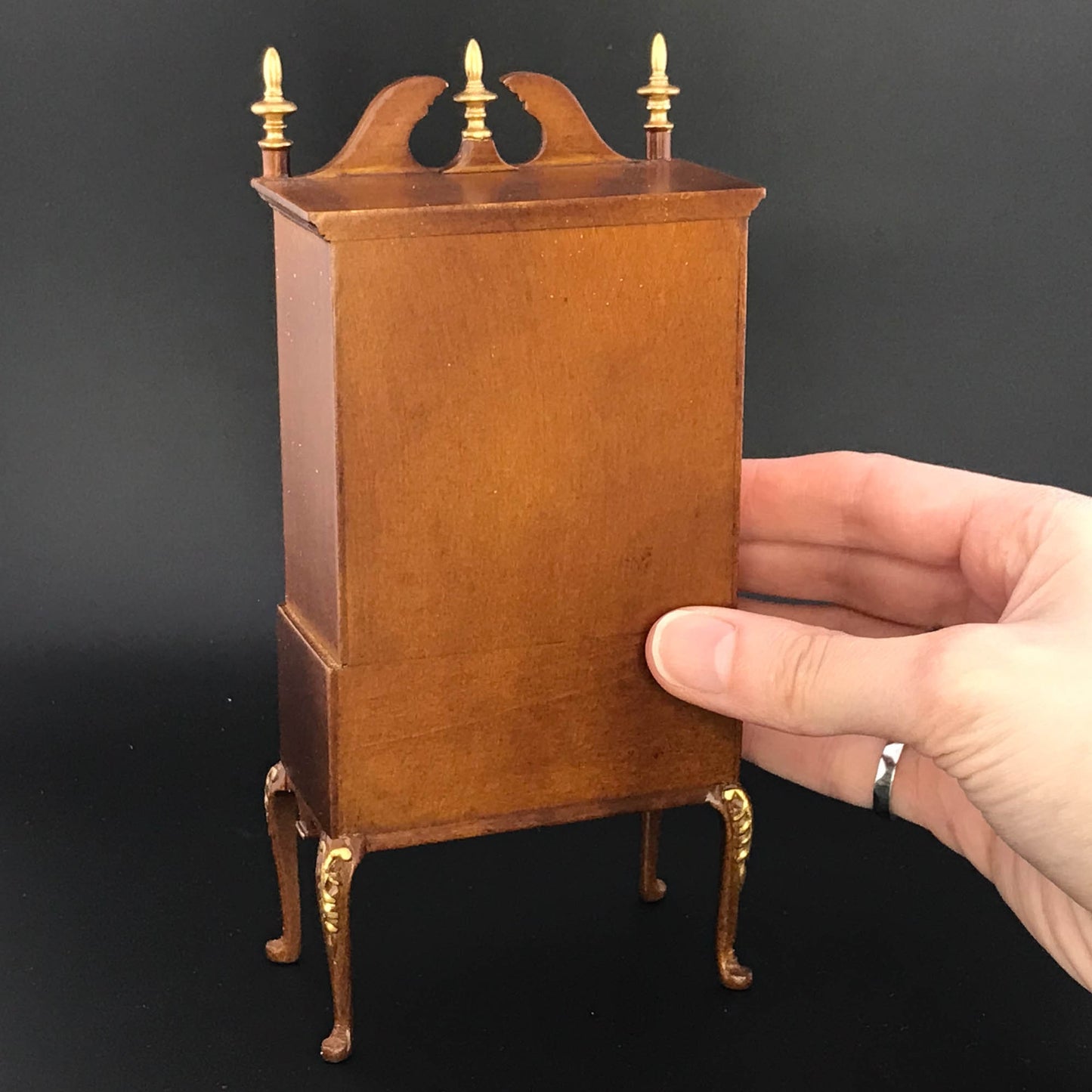 Queen Anne Bonnet Top Walnut Highboy Tall Chest of Drawers Dresser for 1:12 scale dollhouse miniature Y1000 WNG