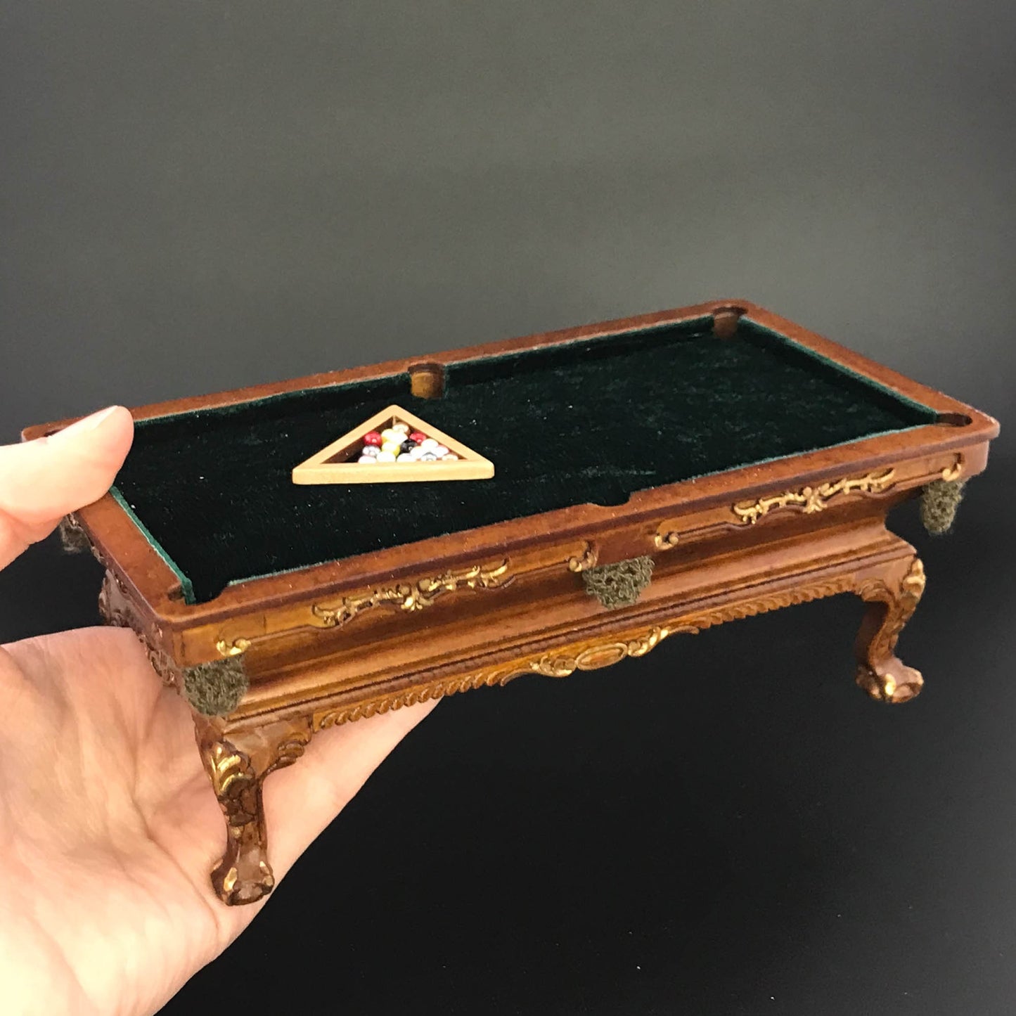 Miniature pool table set for 1:12 dollhouse Wooden Walnut Billiards top quality