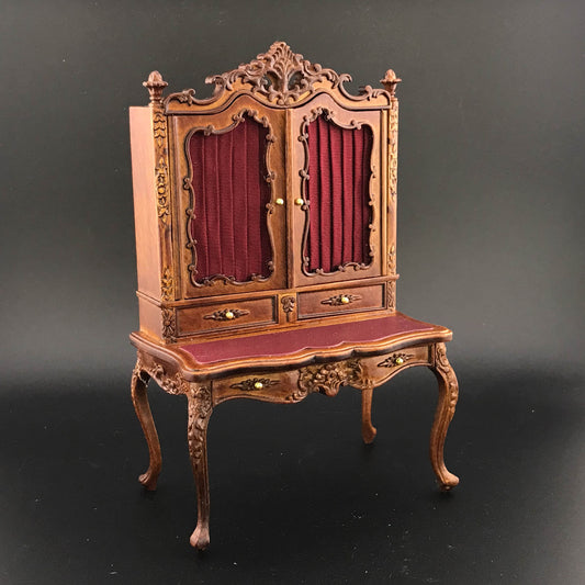 Victorian French SHOWCASE desk unit for 1:12 dollhouse miniature shelf shelving unit table drawers walnut bookcase V4083 WN