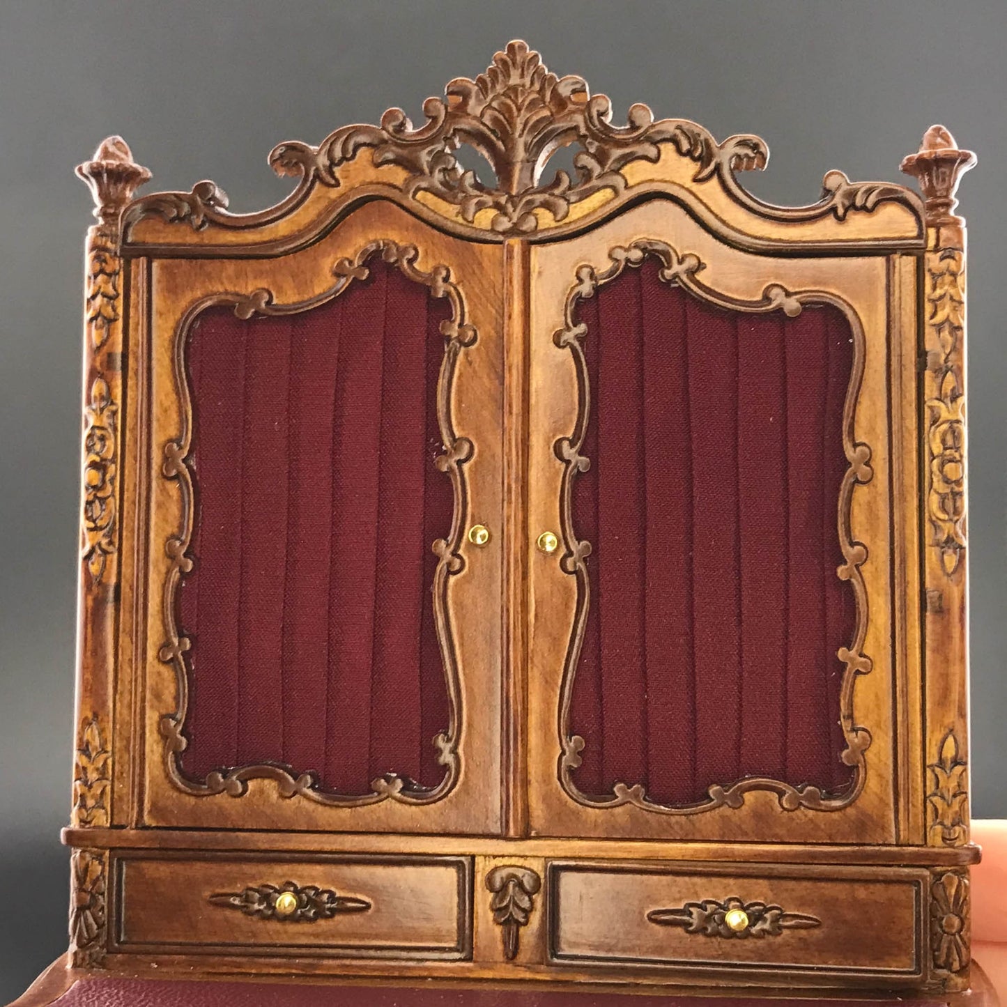 Victorian French SHOWCASE desk unit for 1:12 dollhouse miniature shelf shelving unit table drawers walnut bookcase V4083 WN