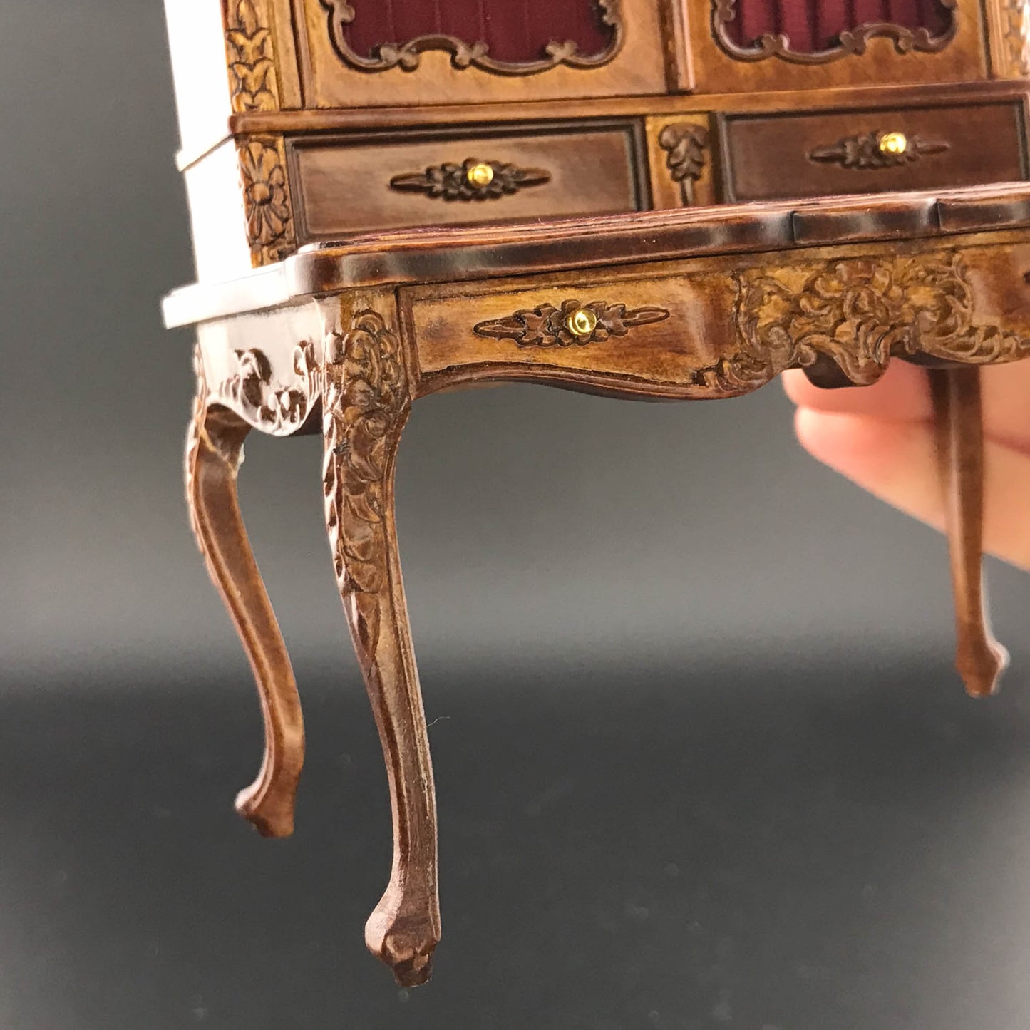 Victorian French SHOWCASE desk unit for 1:12 dollhouse miniature shelf shelving unit table drawers walnut bookcase V4083 WN