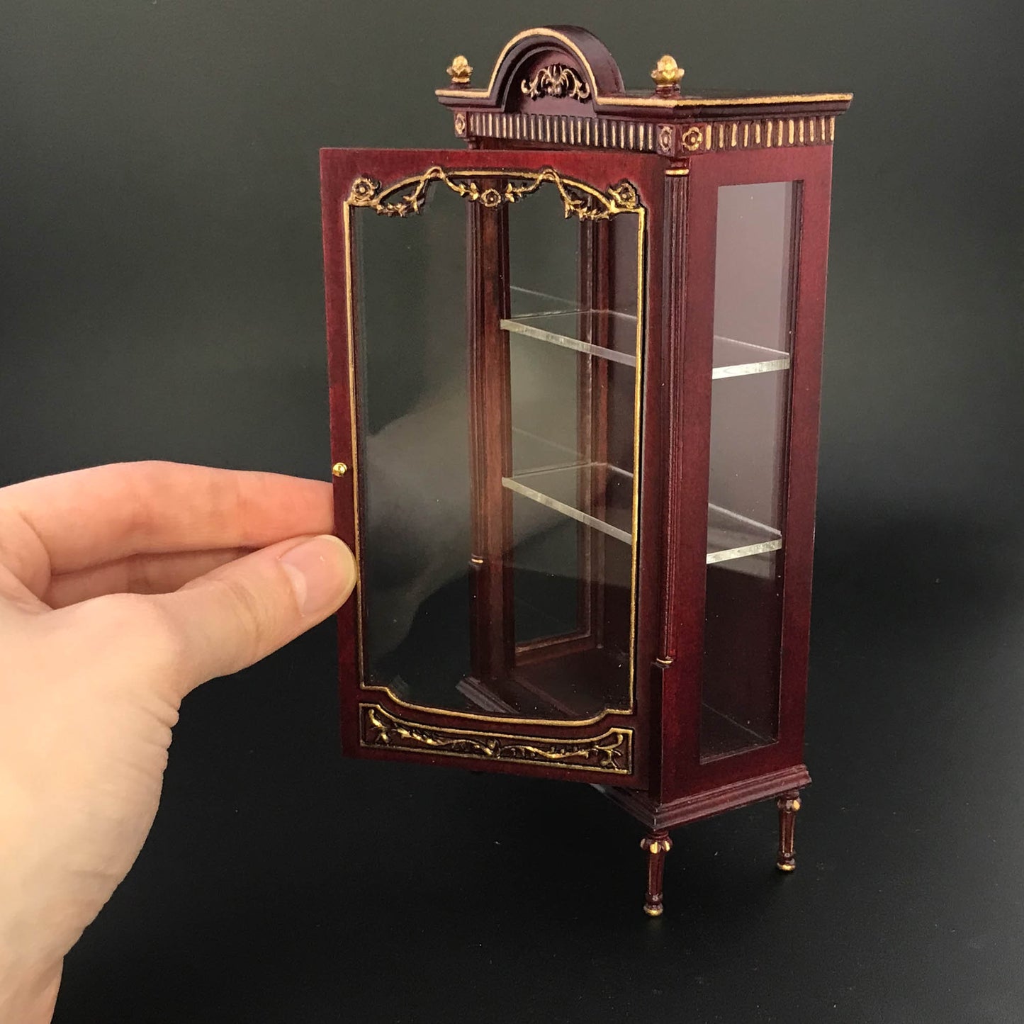Victorian Showcase Antique Art Nouveau Cabinet Display for 1:12 scale Dollhouse Miniature Glass Showcase Mahogany or White Y3185